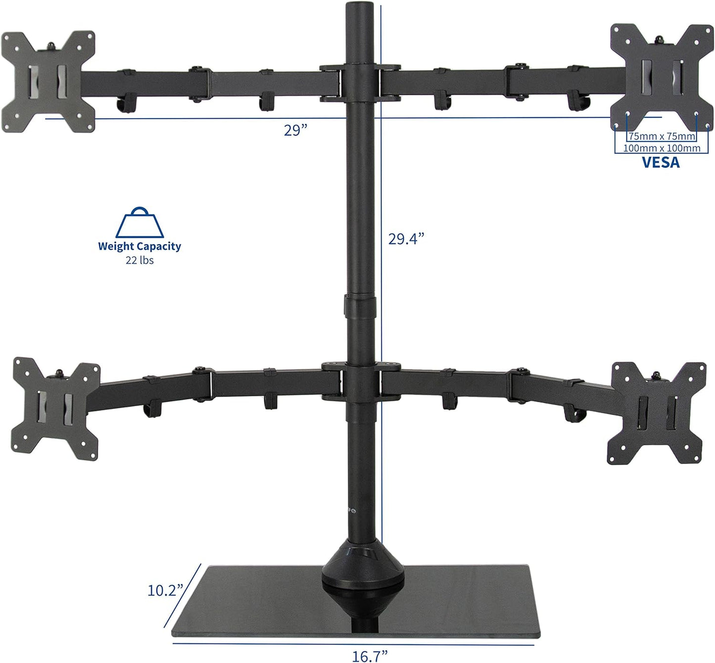 VIVO Adjustable Quad Monitor Desk Stand Mount Heavy Duty Glass Free Standing NEW