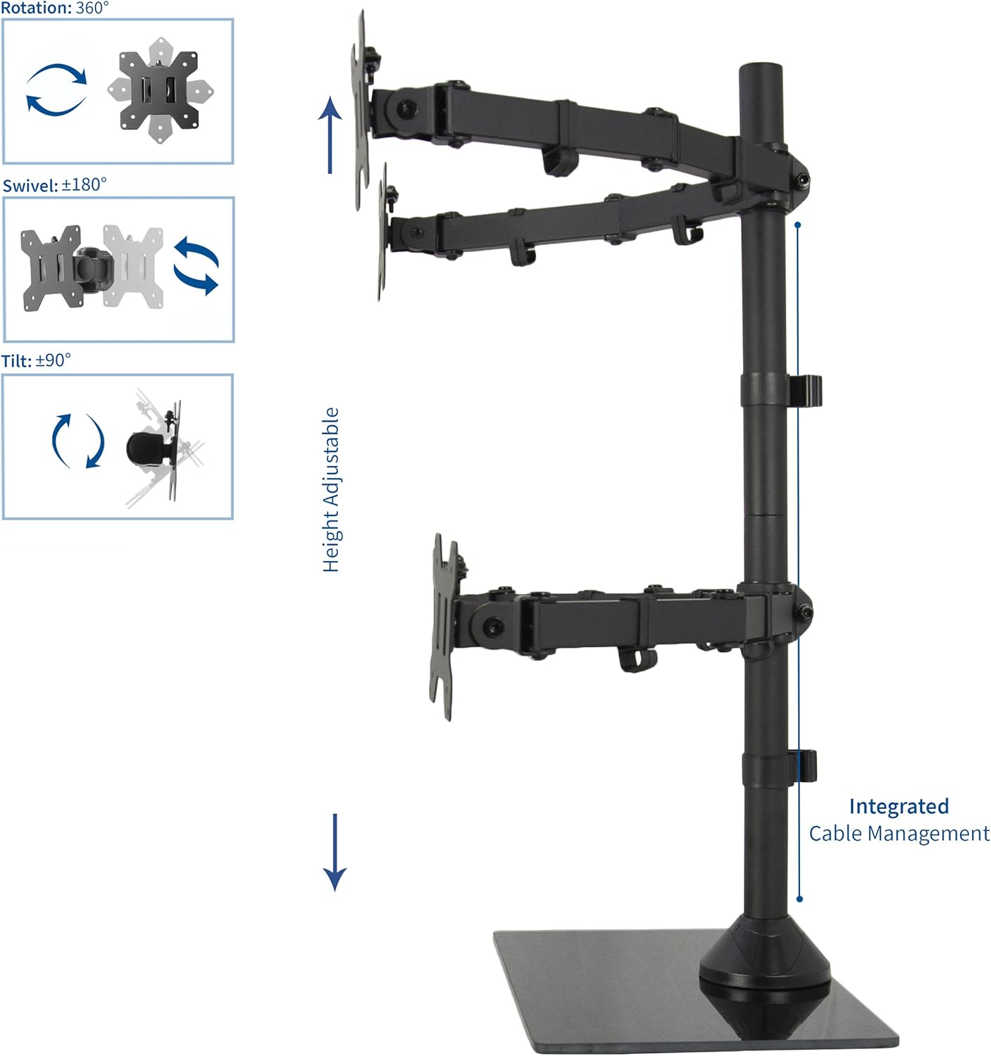 VIVO Adjustable Quad Monitor Desk Stand Mount Heavy Duty Glass Free Standing NEW