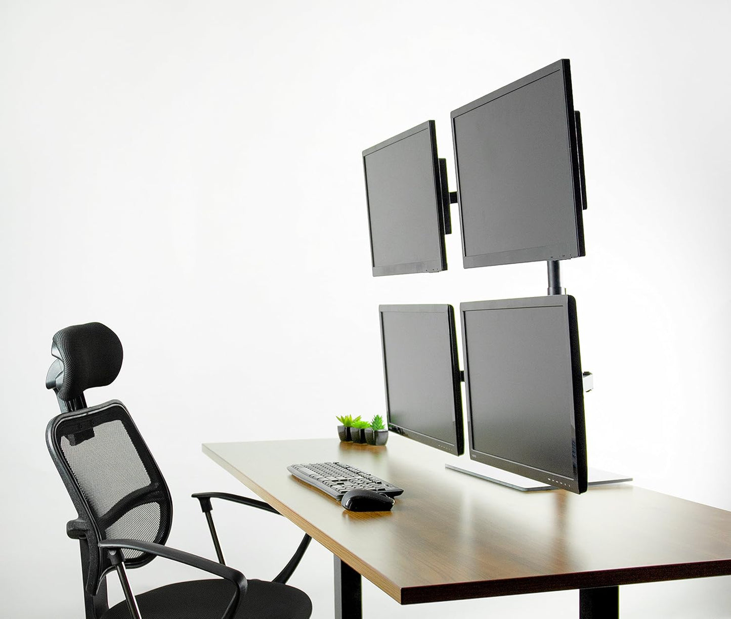 VIVO Adjustable Quad Monitor Desk Stand Mount Heavy Duty Glass Free Standing NEW