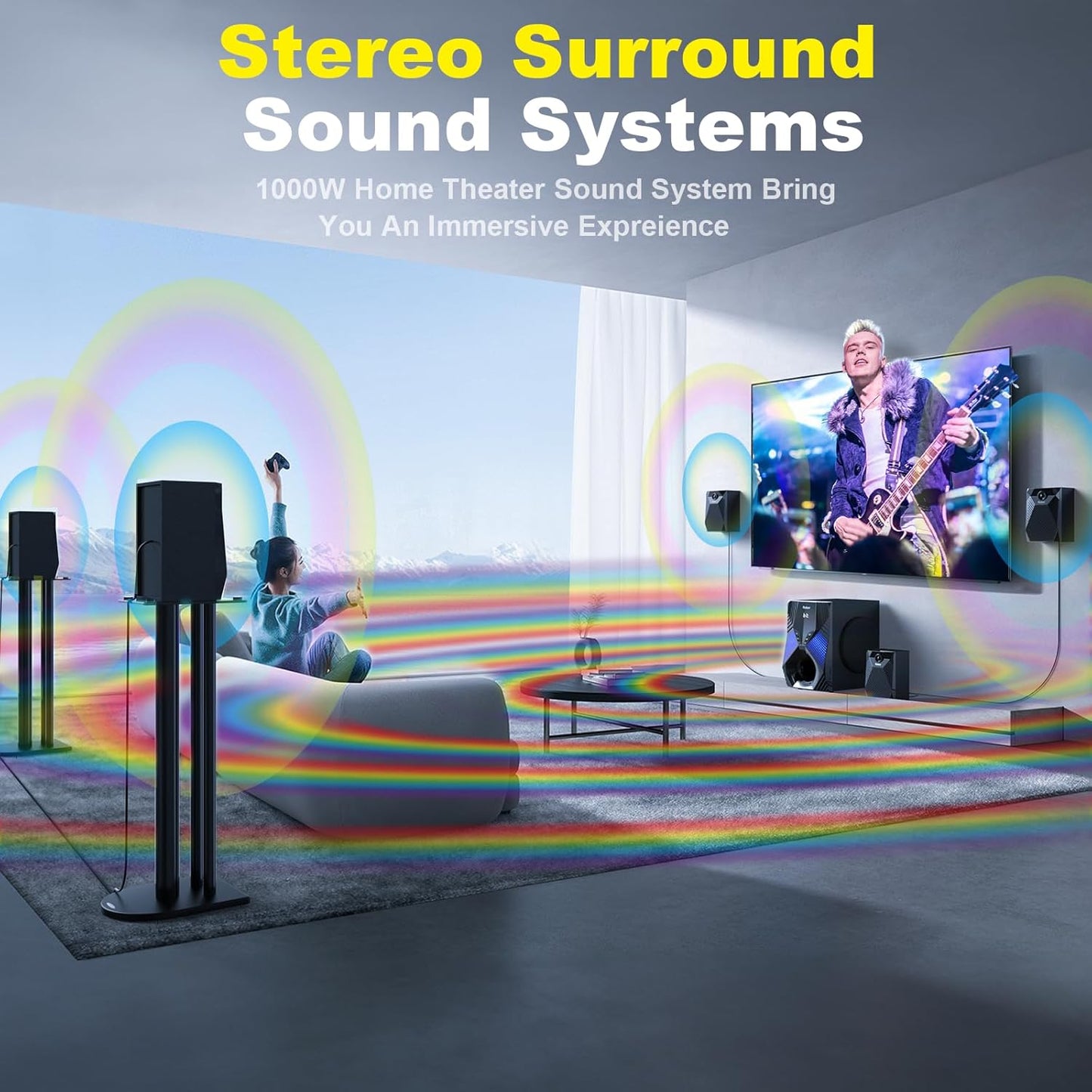 Bobtot 1000W Peak Power Surround Sound Speaker System for Home Theater & DEMO