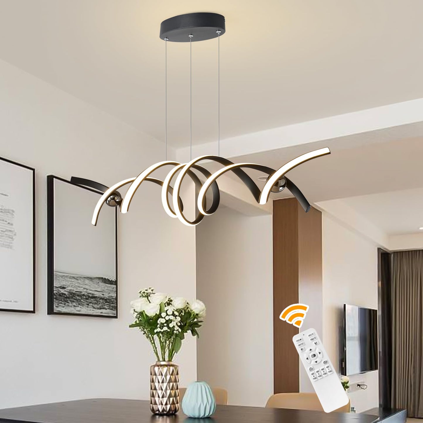 Elegant Dimmable Chandeliers Rotating Black & Clear LED Chandelier, 99.8 x DEMO