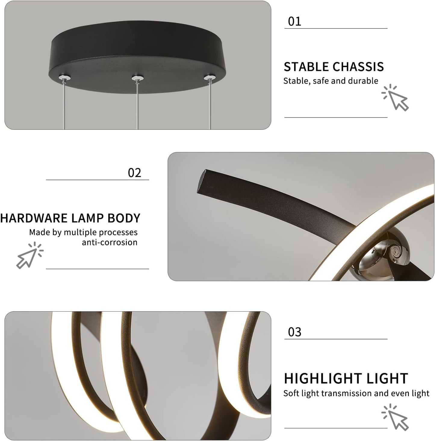 Elegant Dimmable Chandeliers Rotating Black & Clear LED Chandelier, 99.8 x DEMO