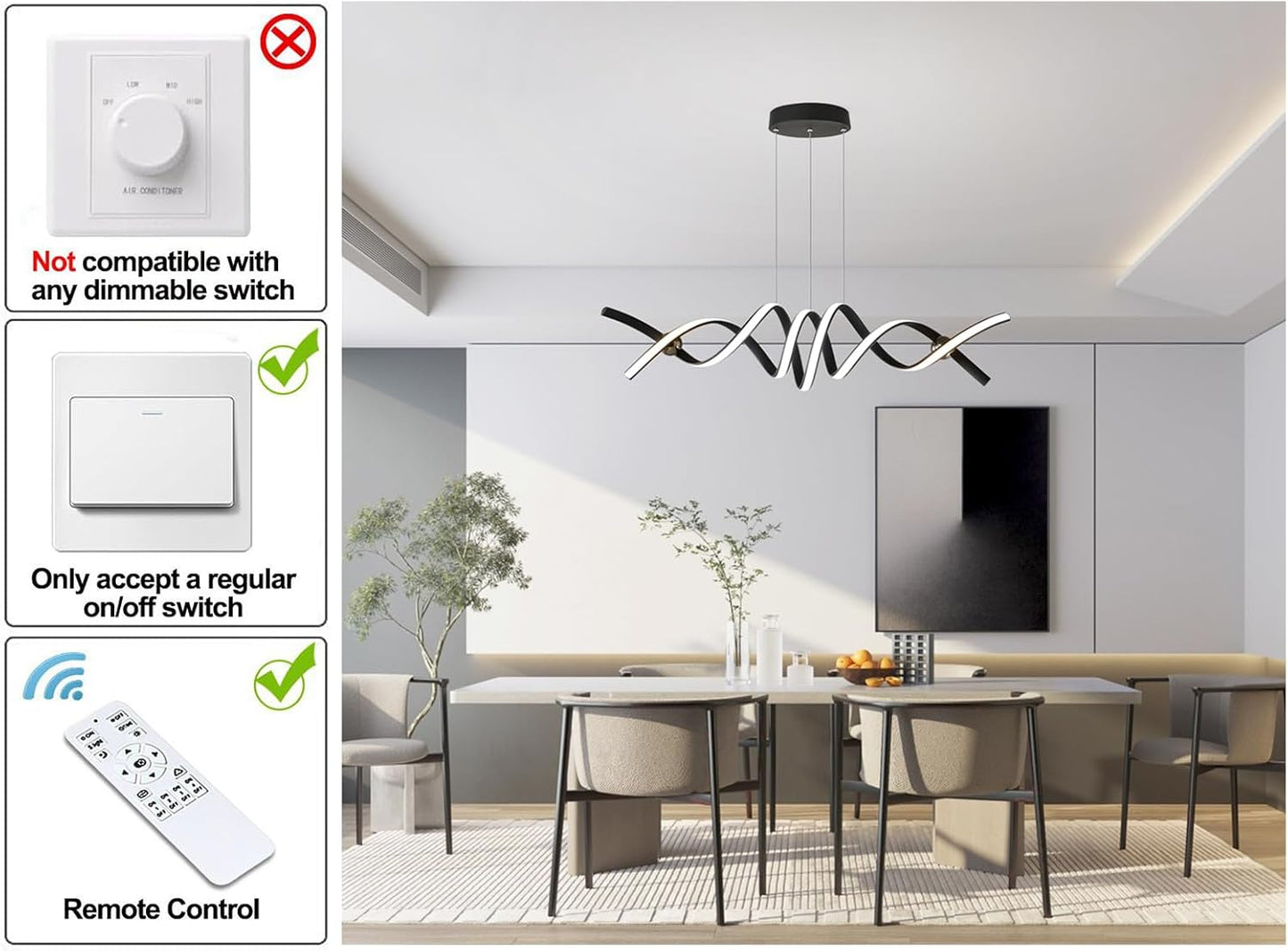 Elegant Dimmable Chandeliers Rotating Black & Clear LED Chandelier, 99.8 x DEMO