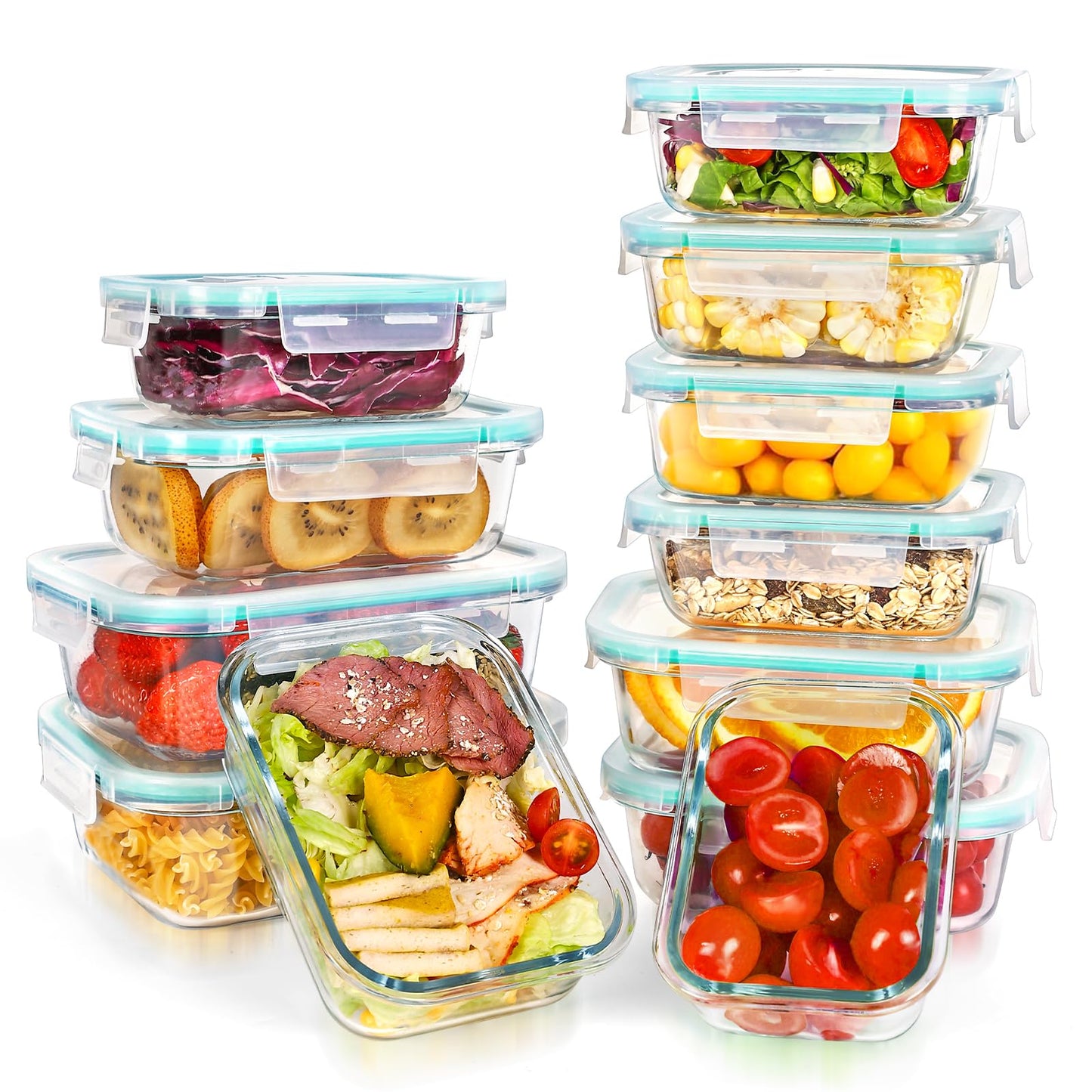 Feshory 12-Piece Airtight Glass Food Storage Container Set NEW