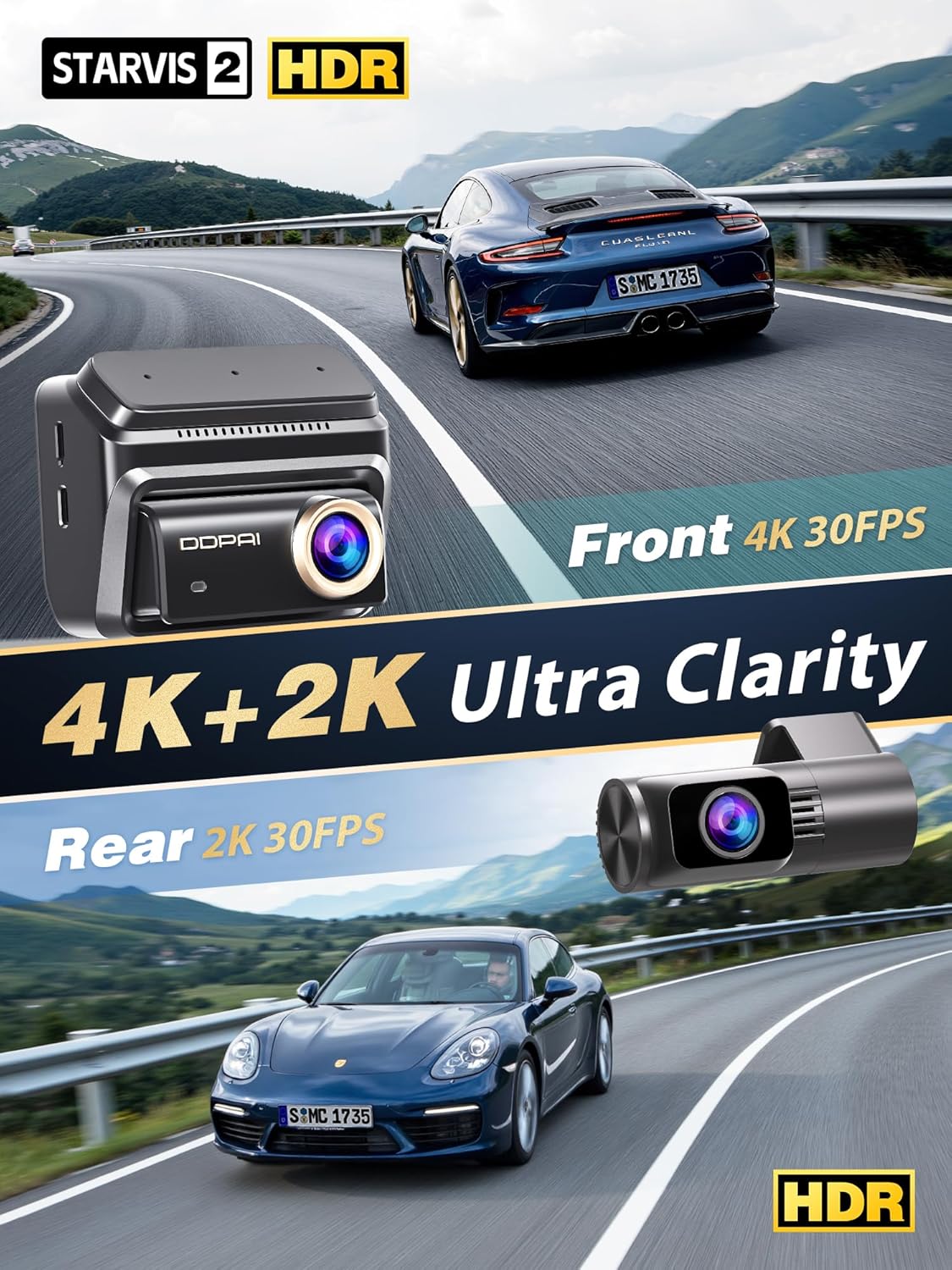 ddpai 4K+2K Dash Cam Front and Rear STARVIS 2 IMX678 On-Dash-Monitoring NEW