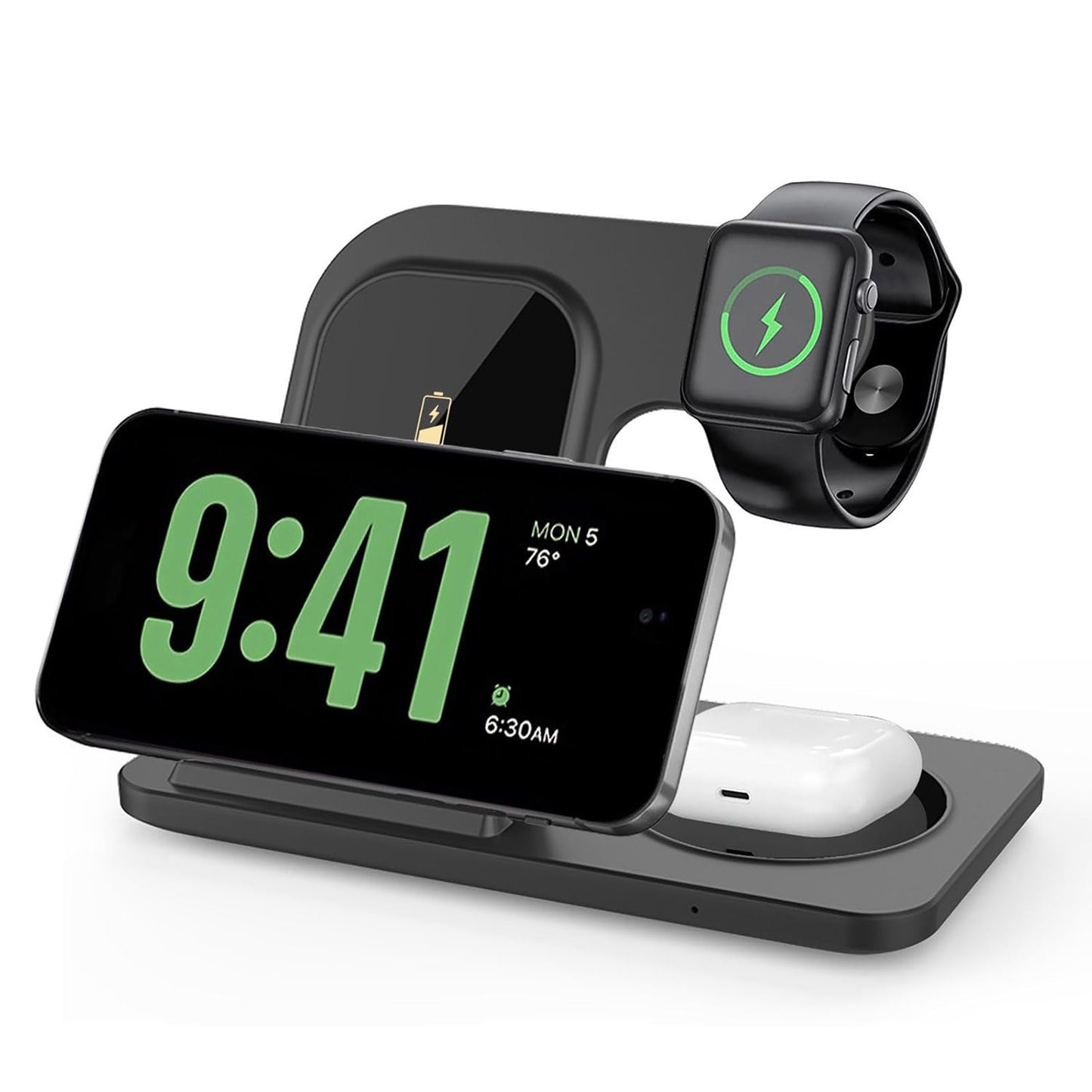 3-in-1 Wireless Charging Station for Apple Watch, iPhone, AirPods Black NEW