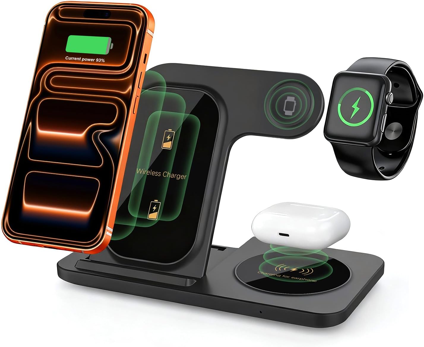 3-in-1 Wireless Charging Station for Apple Watch, iPhone, AirPods Black NEW