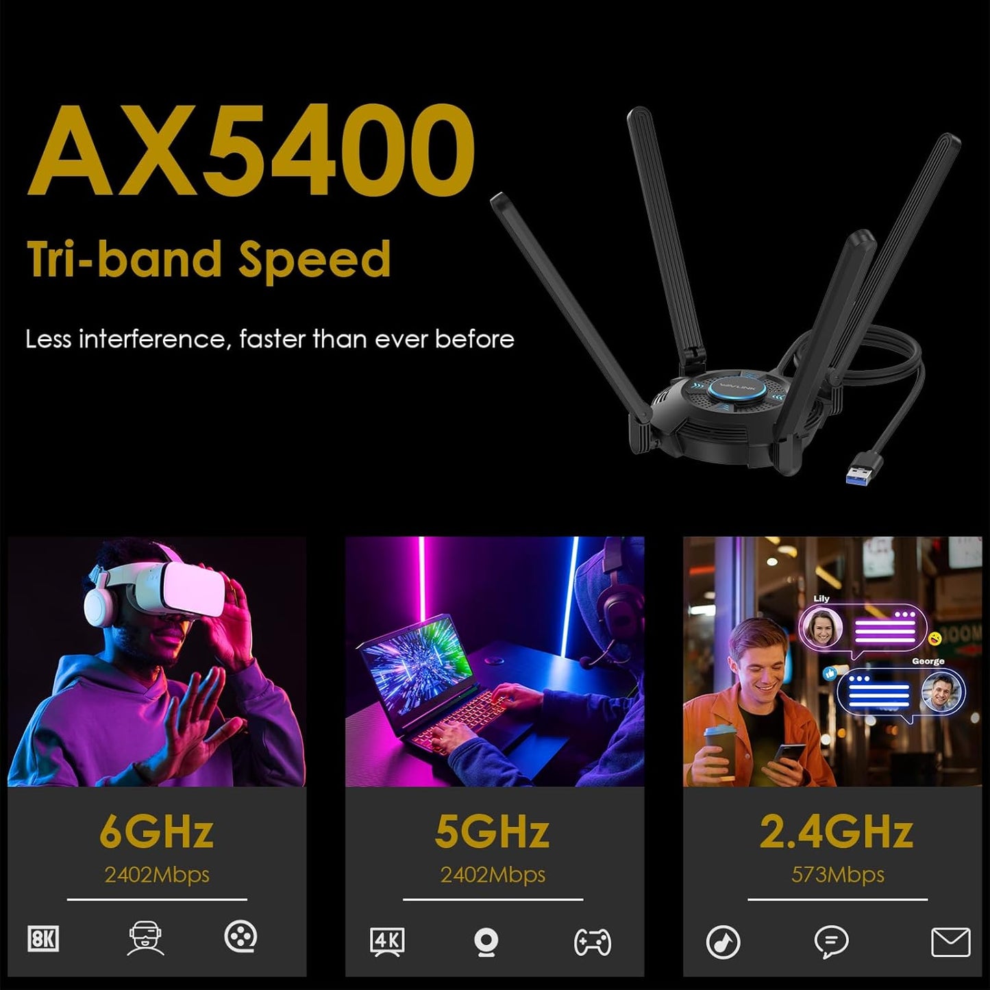 WAVLINK AX5400 USB WiFi 6 Adapter - High-Speed Wireless Network DEMO