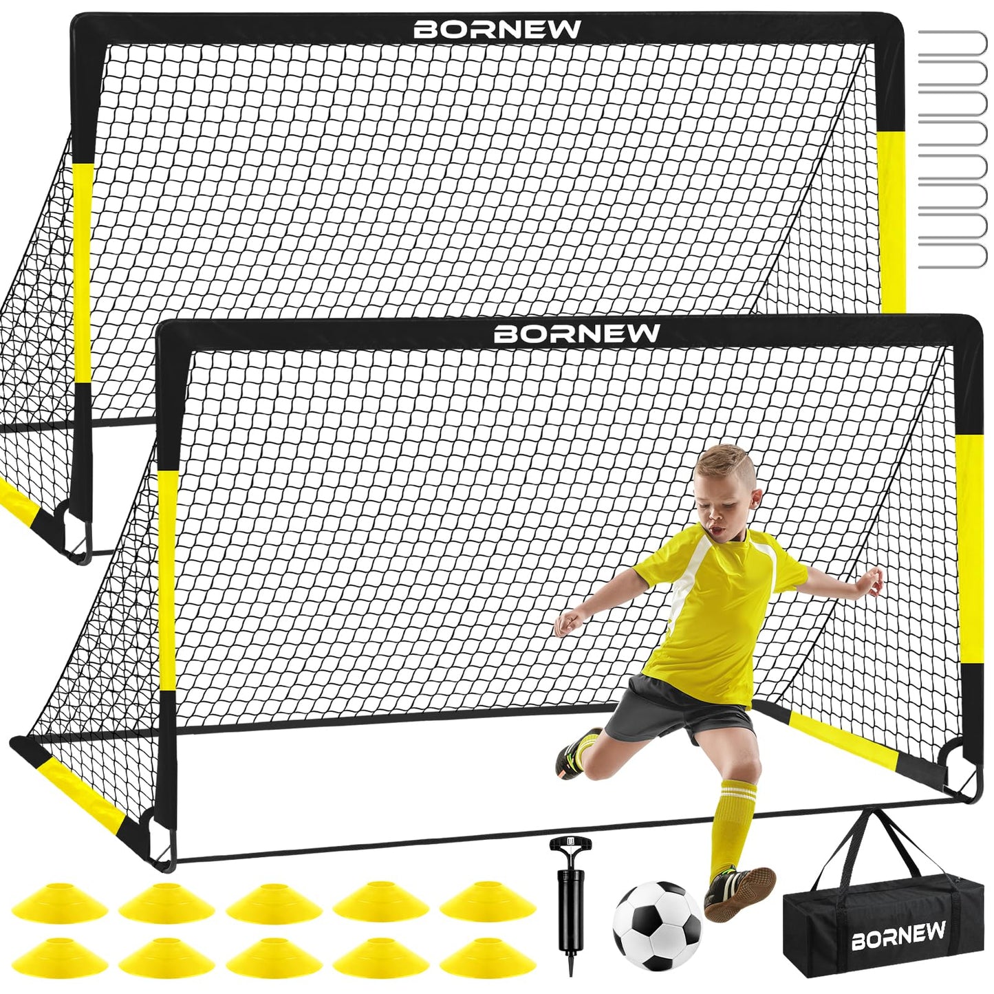 Portable 6x4 ft Soccer Goal Set for Toddlers - Black Yellow Training DEMO