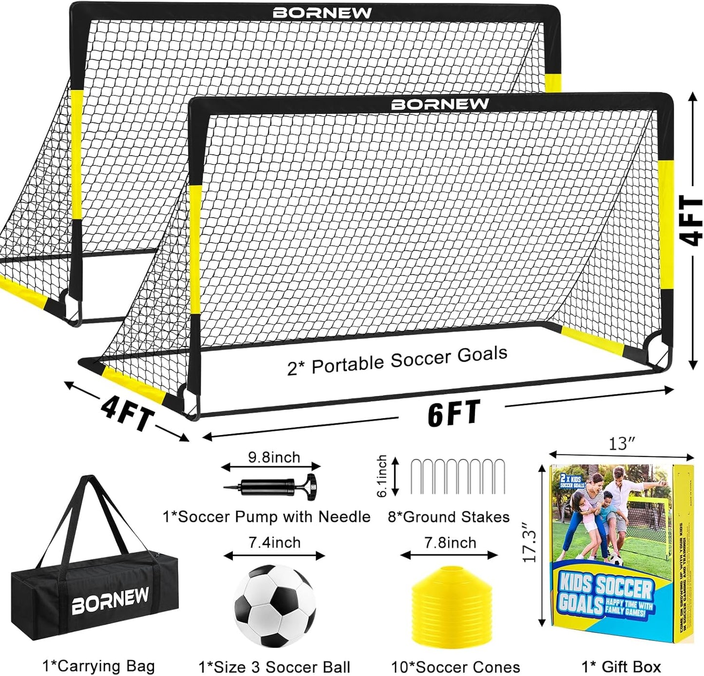 Portable 6x4 ft Soccer Goal Set for Toddlers - Black Yellow Training DEMO