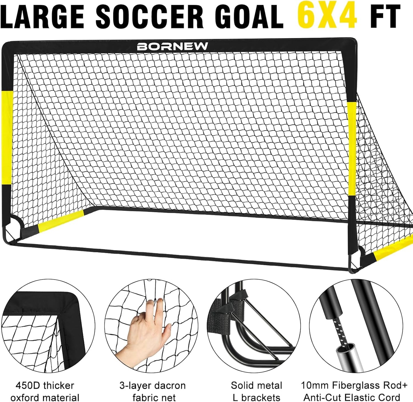 Portable 6x4 ft Soccer Goal Set for Toddlers - Black Yellow Training DEMO