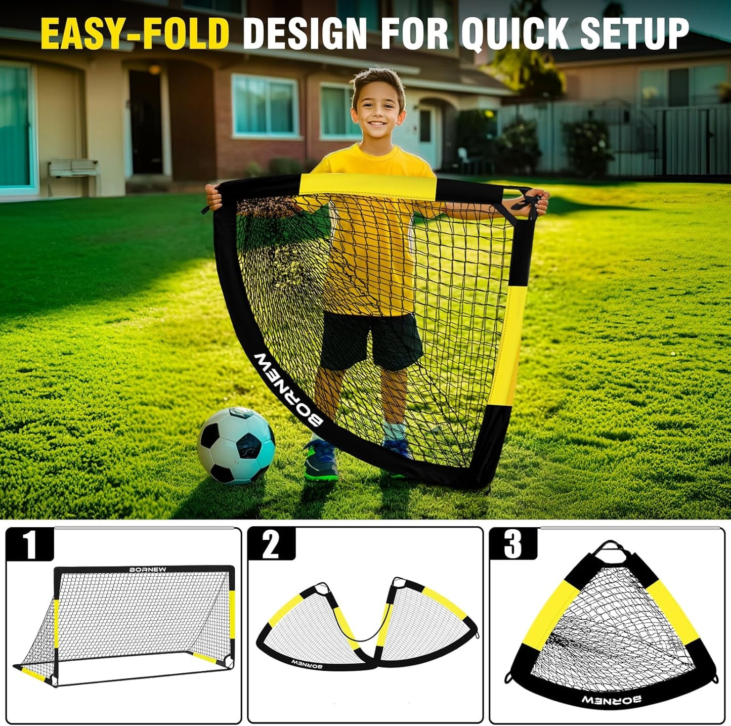 Portable 6x4 ft Soccer Goal Set for Toddlers - Black Yellow Training DEMO