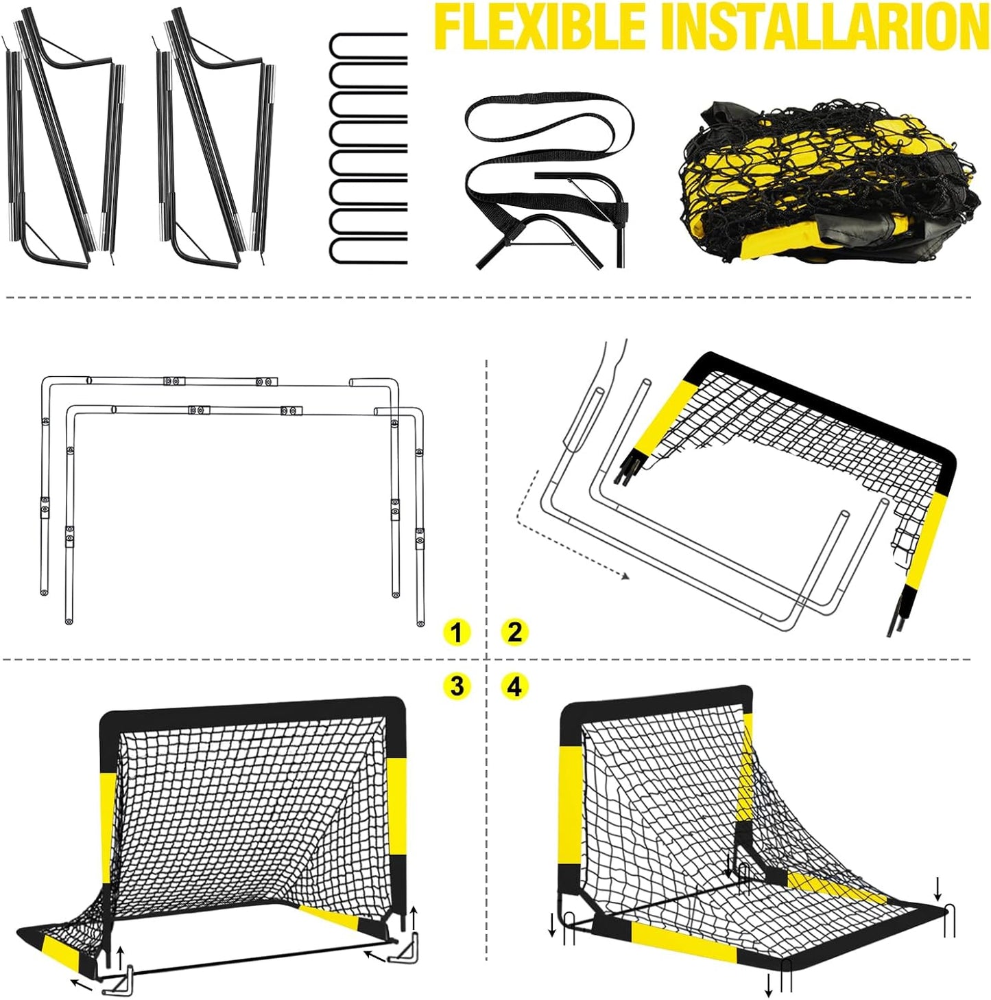 Portable 6x4 ft Soccer Goal Set for Toddlers - Black Yellow Training DEMO