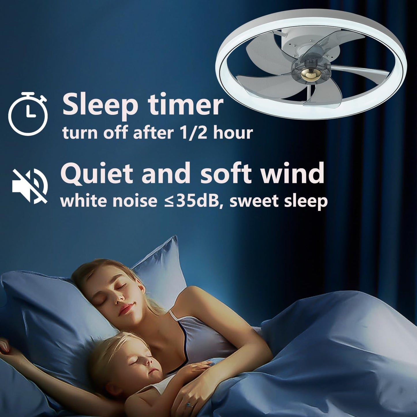 Low Profile White Ceiling Fan with Reversible Remote Control and Smart DEMO