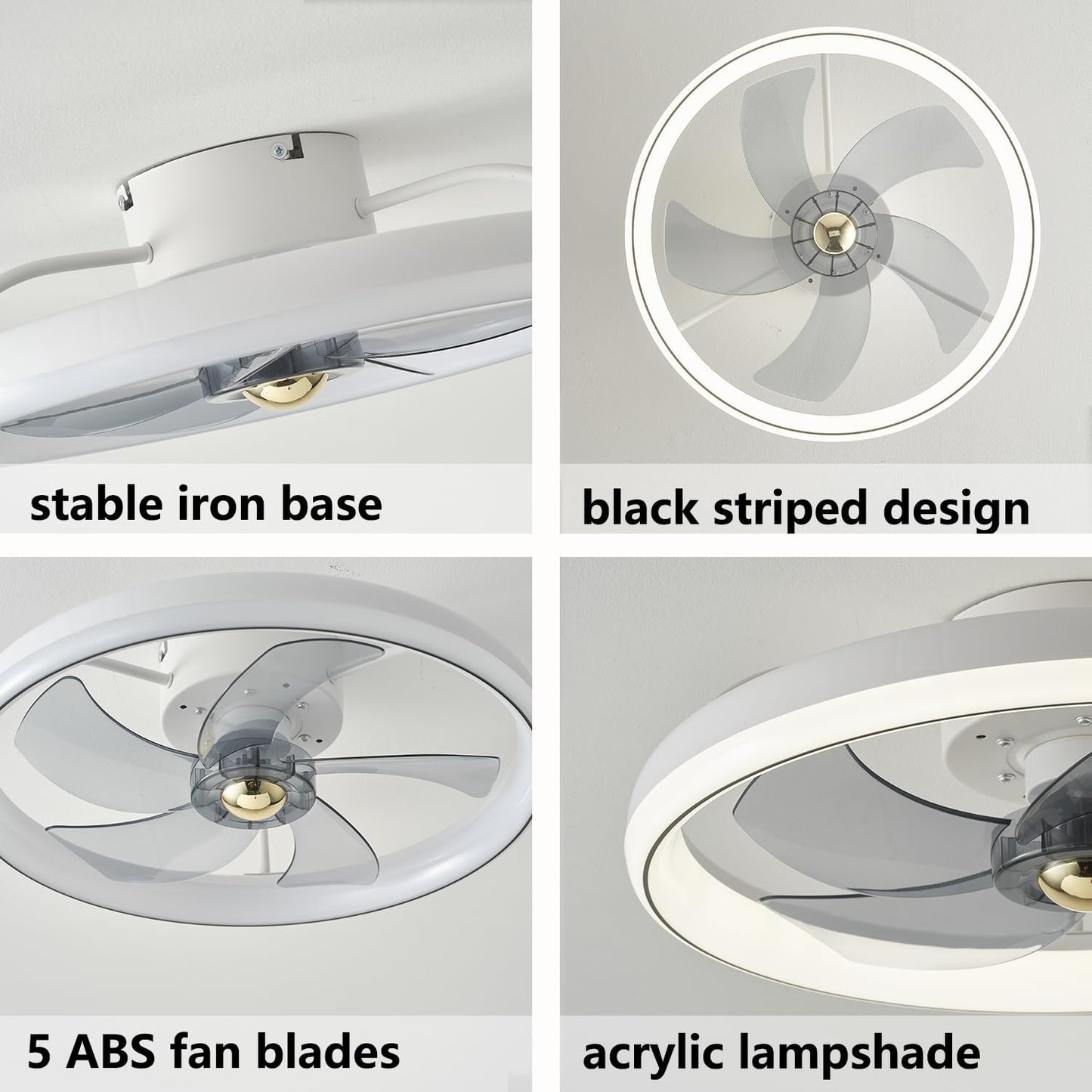 Low Profile White Ceiling Fan with Reversible Remote Control and Smart DEMO