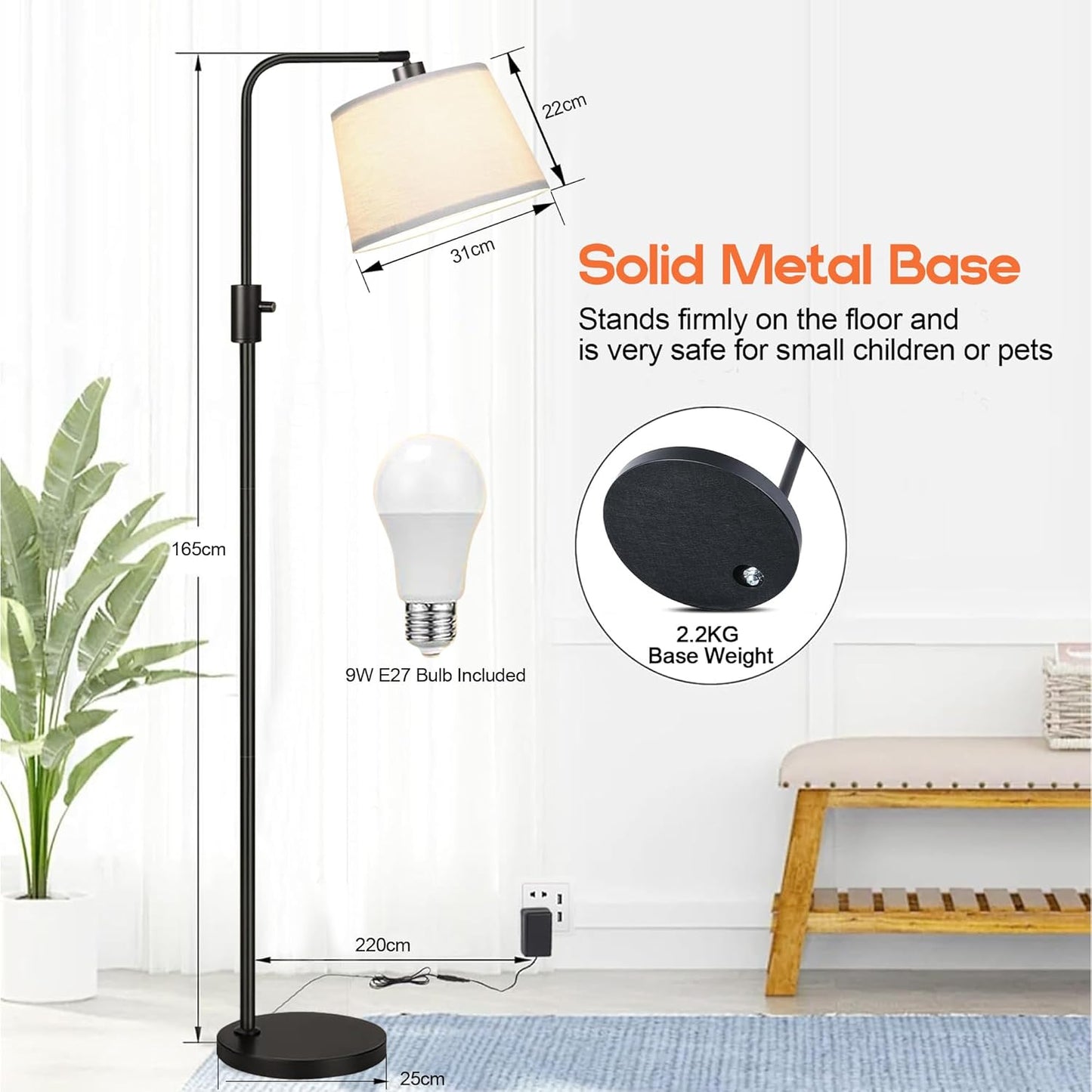 Adjustable 3-Color Dimmable LED Arc Floor Lamp - Modern Black Lighting NEW