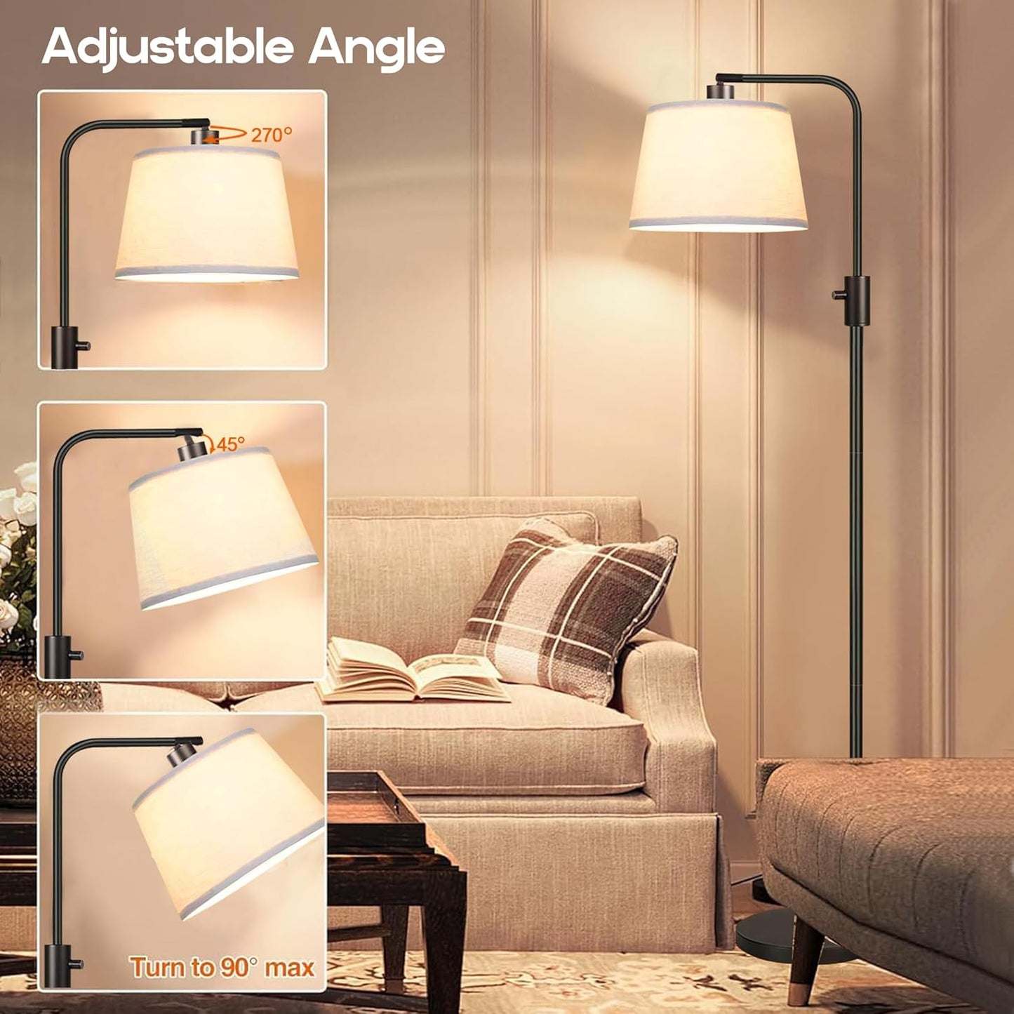 Adjustable 3-Color Dimmable LED Arc Floor Lamp - Modern Black Lighting NEW