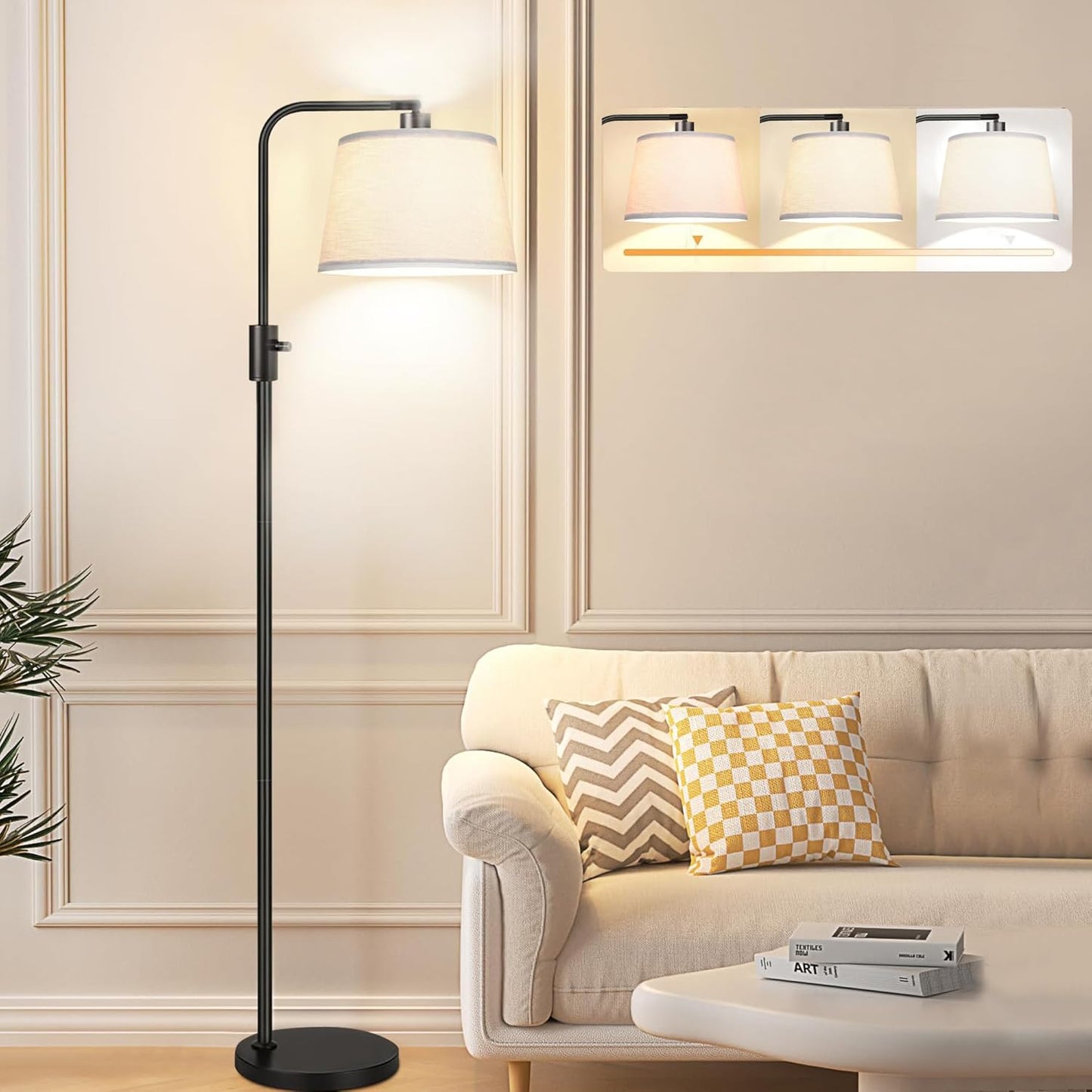 Adjustable 3-Color Dimmable LED Arc Floor Lamp - Modern Black Lighting NEW