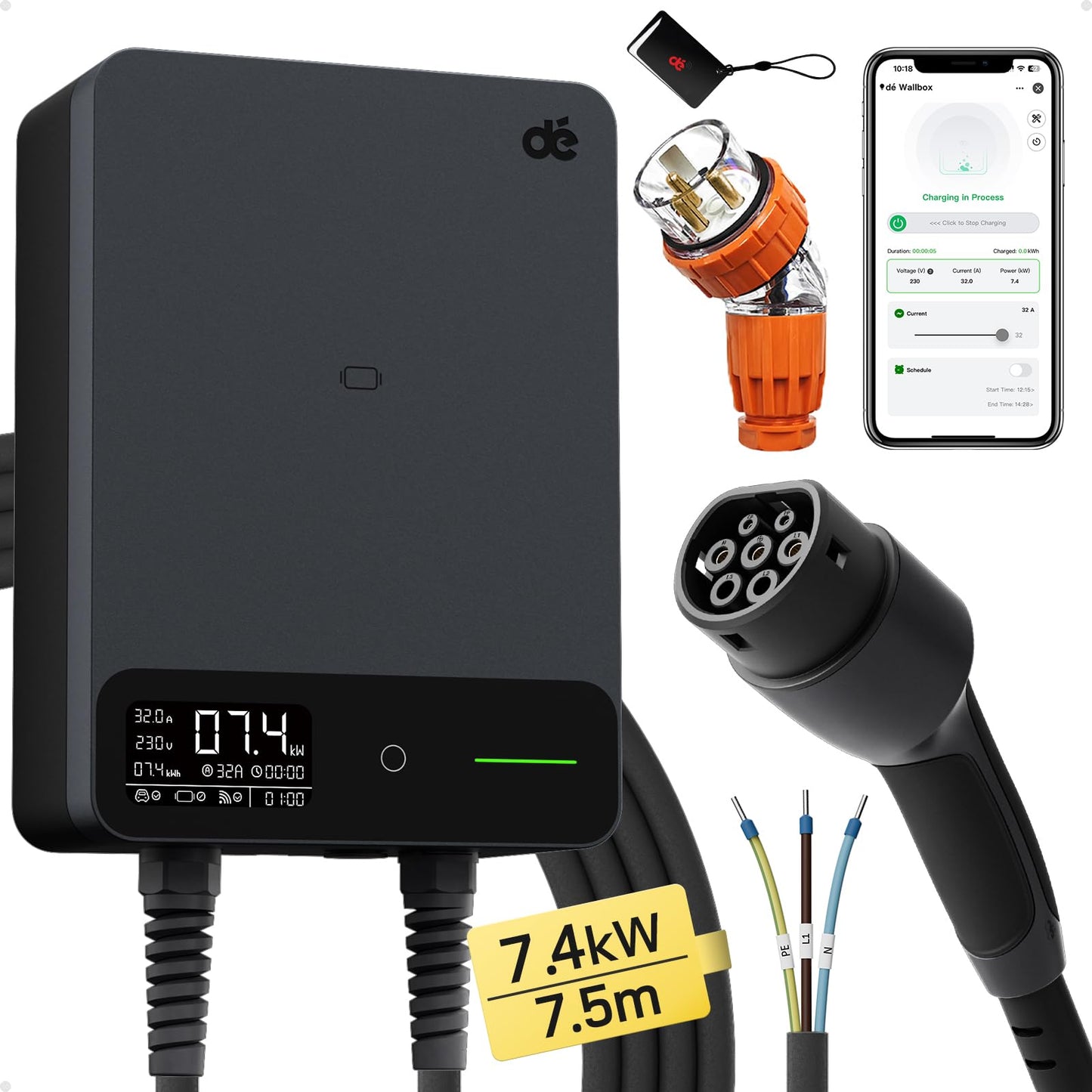 dé Electric Vehicle EV Charging Station Wall Mounted Home Charger Black DEMO