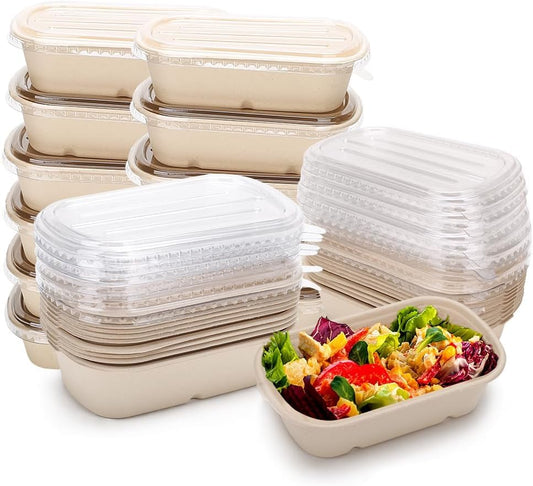 Disposable Meal Prep Containers with Lids - Rectangular Paper Bowls in Brown NEW