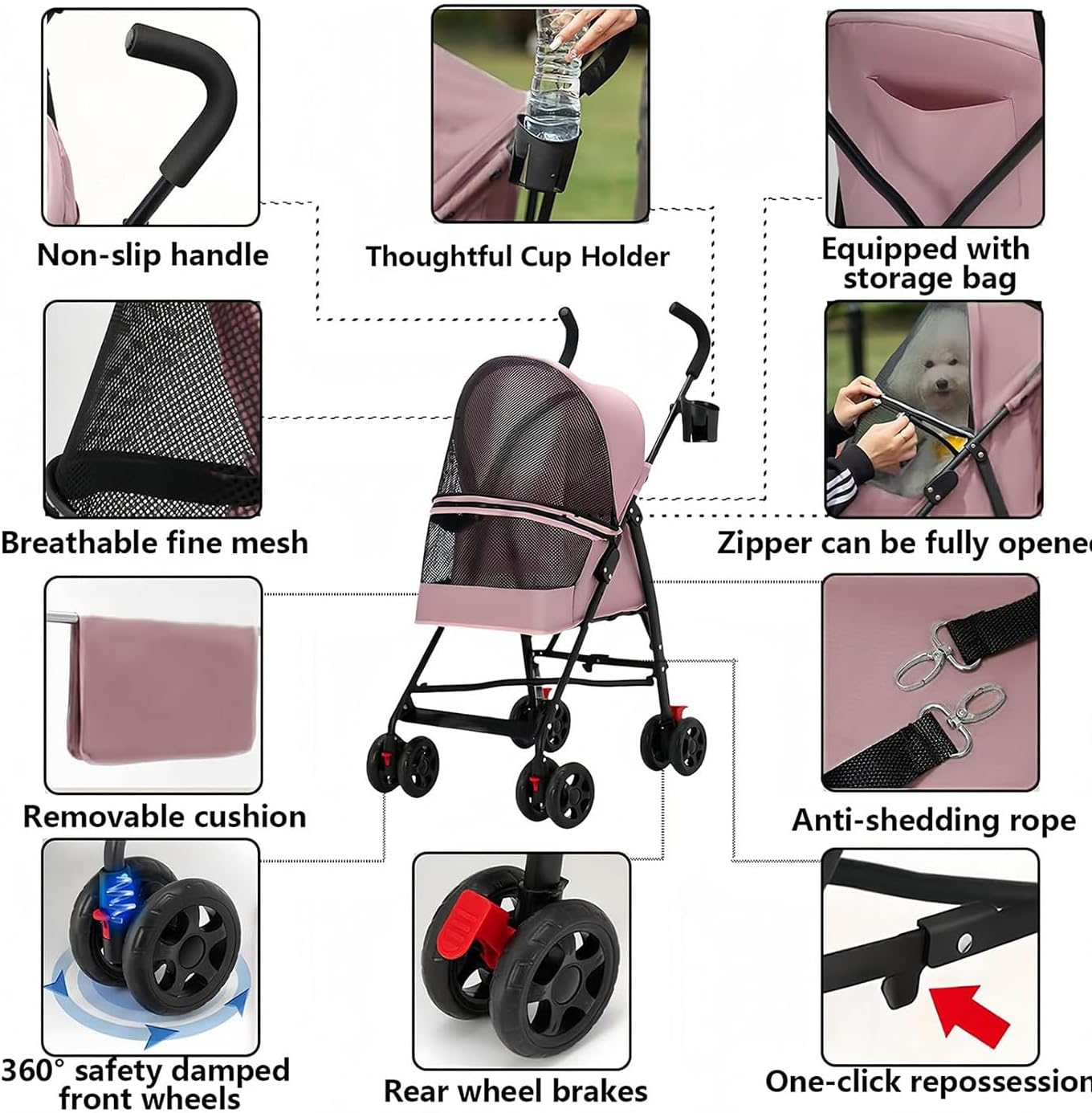 Foldable 4-Wheel Pet Strollers Pet Stroller for Dogs & Cats - Gray NEW
