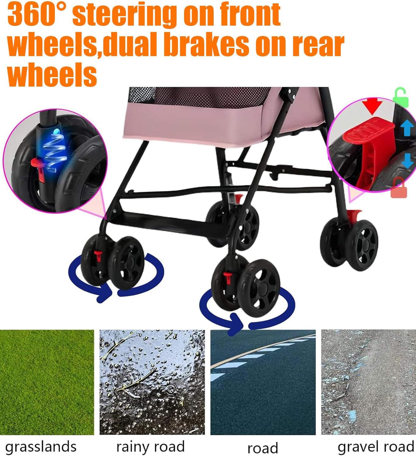 Foldable 4-Wheel Pet Strollers Pet Stroller for Dogs & Cats - Gray NEW