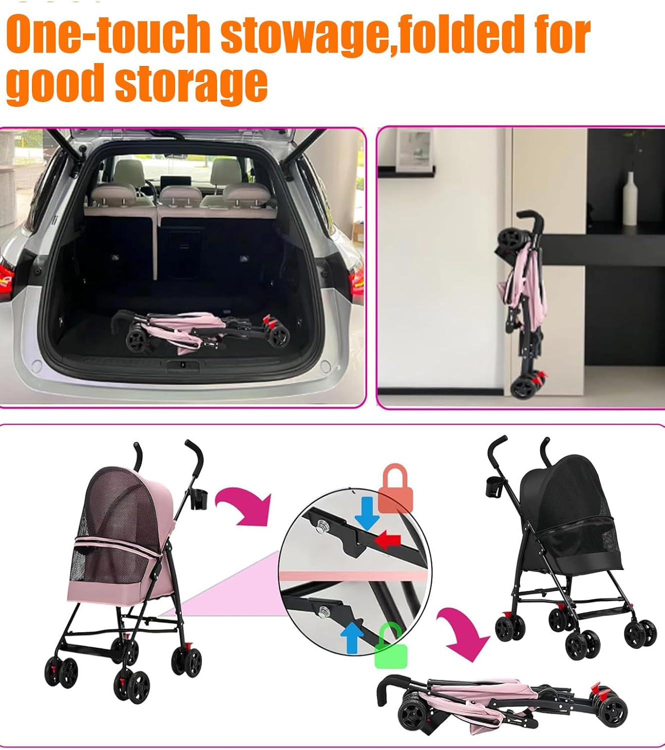 Foldable 4-Wheel Pet Strollers Pet Stroller for Dogs & Cats - Gray NEW