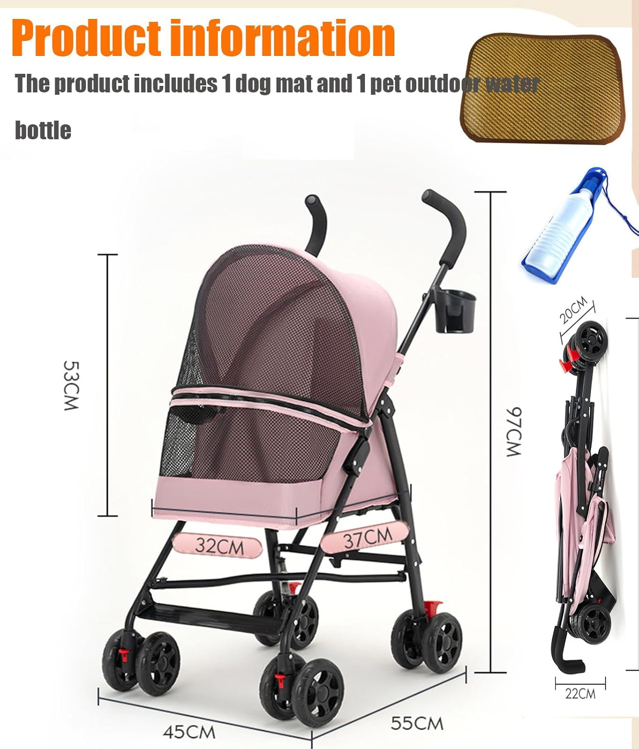 Foldable 4-Wheel Pet Strollers Pet Stroller for Dogs & Cats - Gray NEW