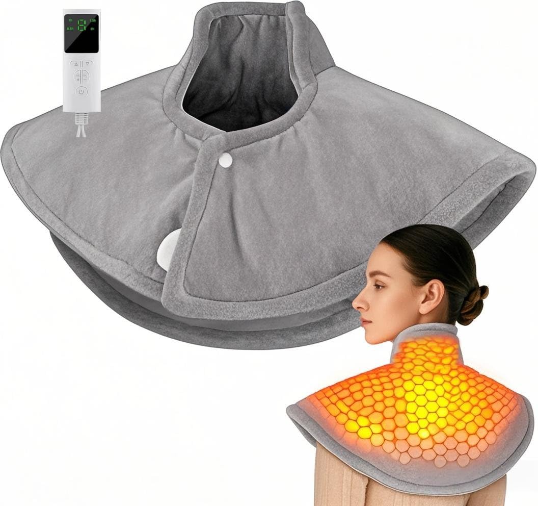 Large Electric Heating Pad for Neck, Shoulders & Back Pain Relief Gray NEW