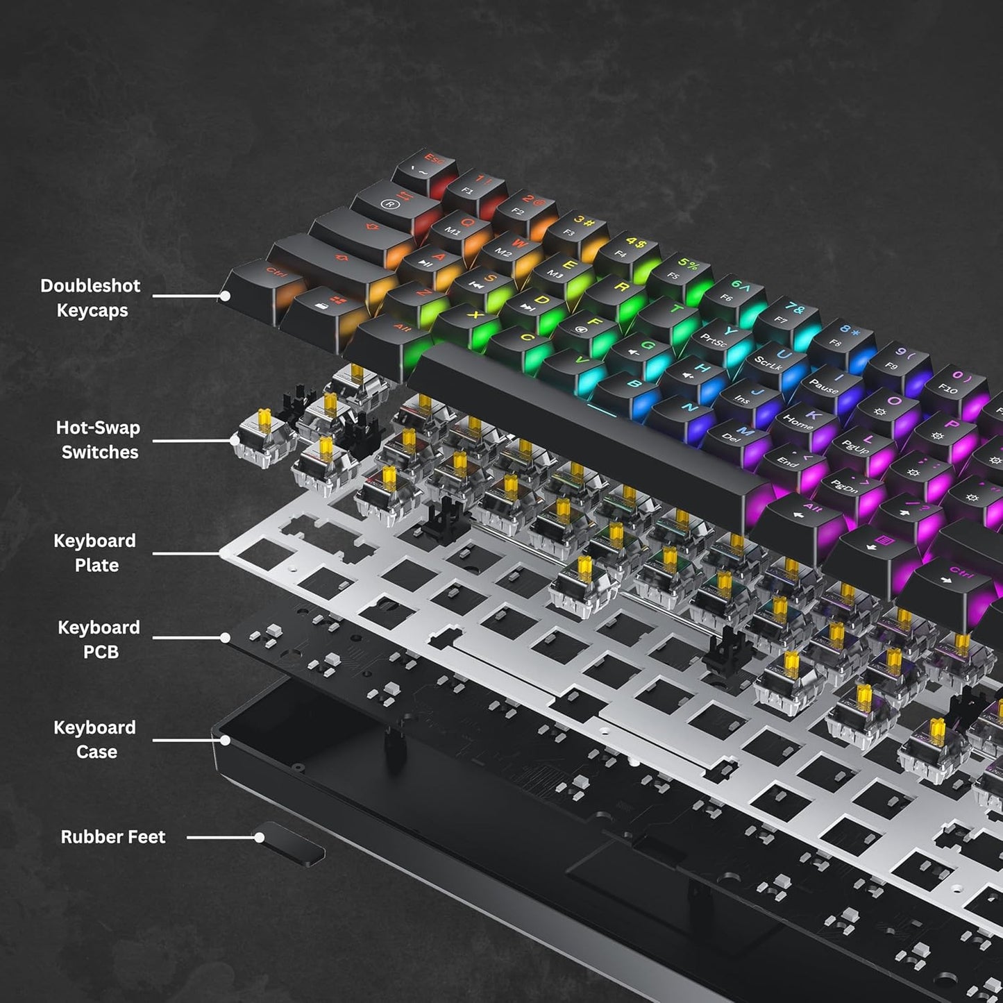 HKGaming 61-Key Keyboards RGB Mechanical Gaming Keyboard with Backlit LED, DEMO