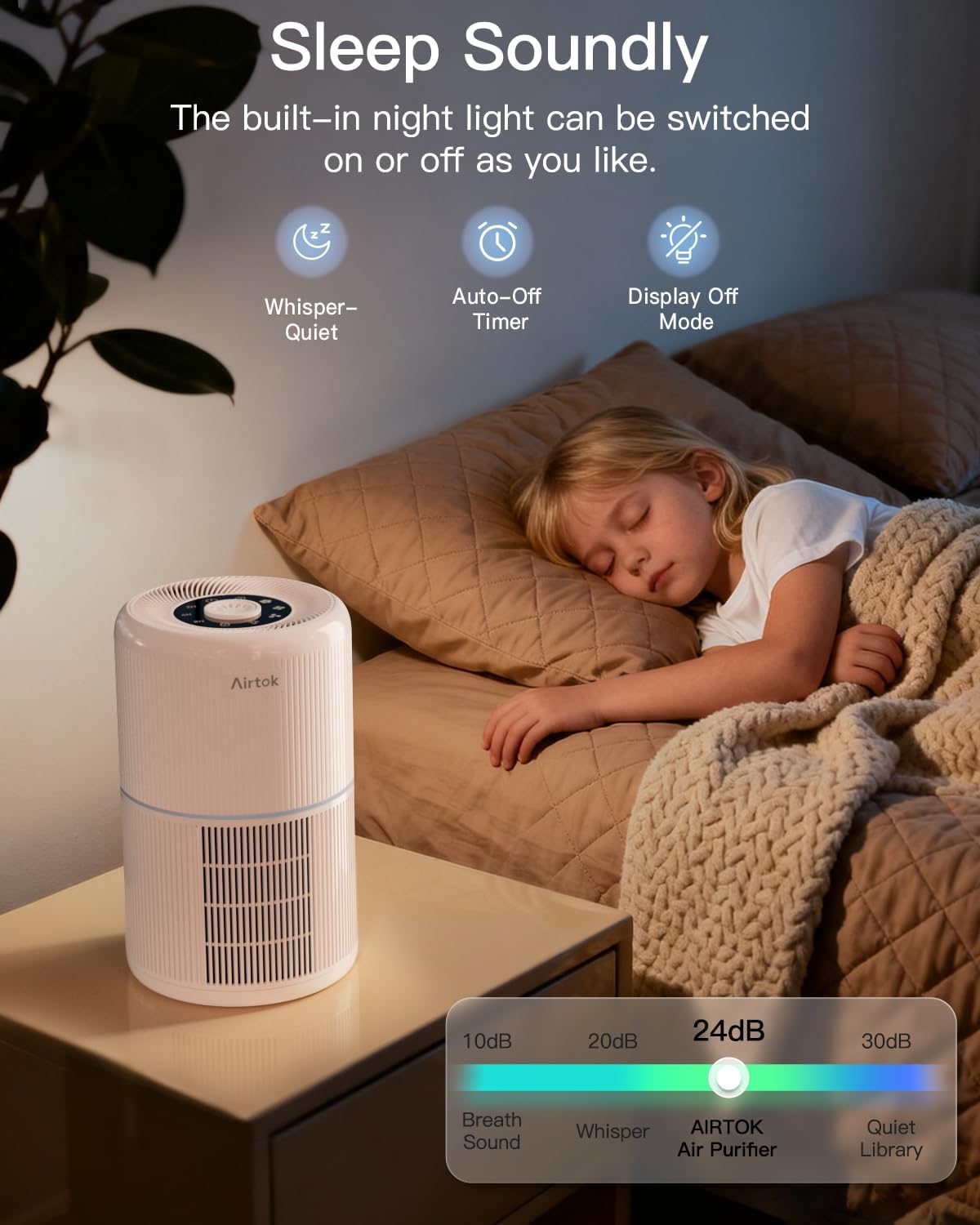 AIRTOK Air Air Purifiers Purifier with H13 True HEPA Filter for Smoke, NEW