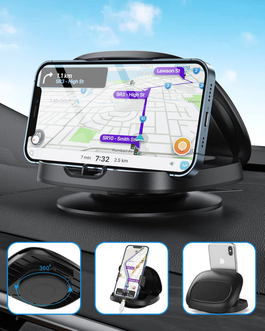 Sleek 360° Rotatable Classic Black Car Dash-Mounted Phone Holder for NEW
