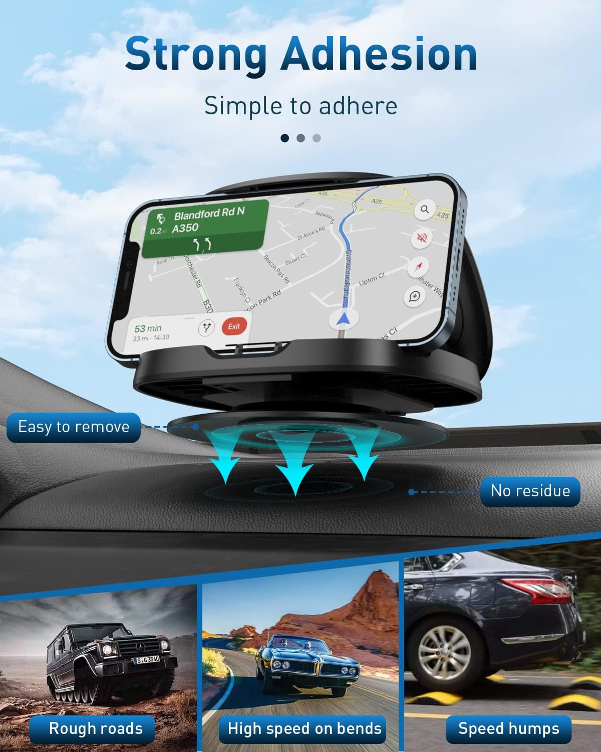 Sleek 360° Rotatable Classic Black Car Dash-Mounted Phone Holder for NEW