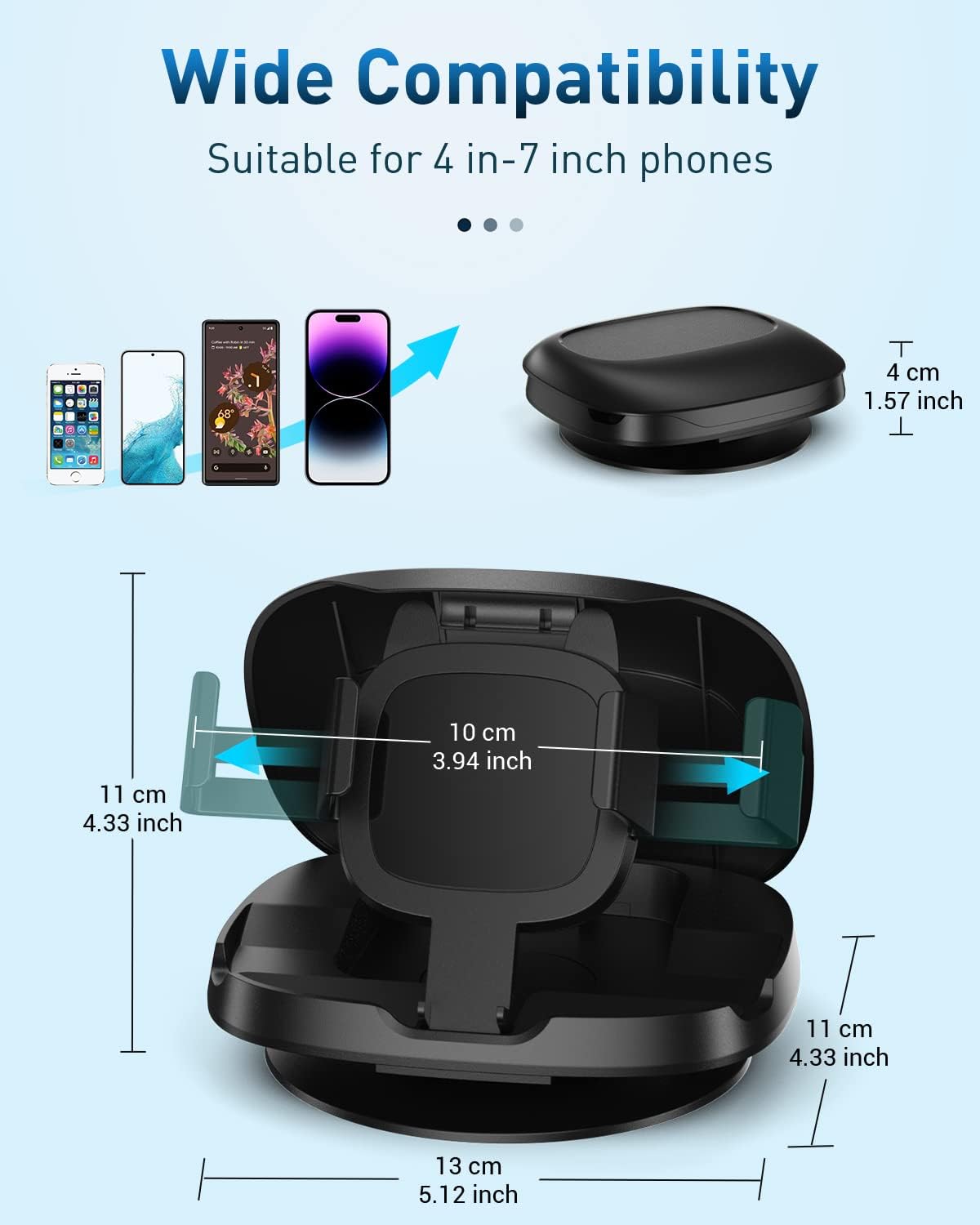 Sleek 360° Rotatable Classic Black Car Dash-Mounted Phone Holder for NEW