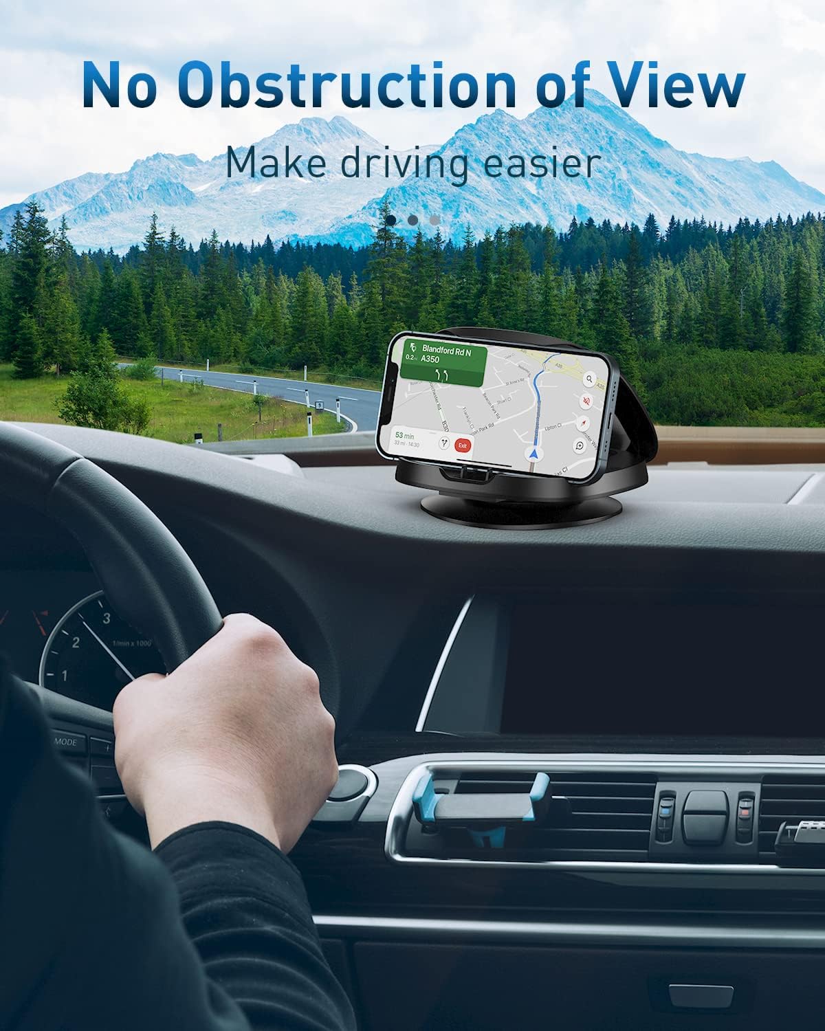 Sleek 360° Rotatable Classic Black Car Dash-Mounted Phone Holder for NEW