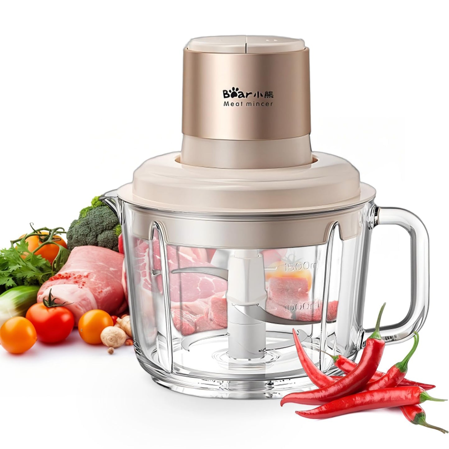 TECHBEAR Electric Food Processor with 2L Glass Bowls Stainless Steel NEW