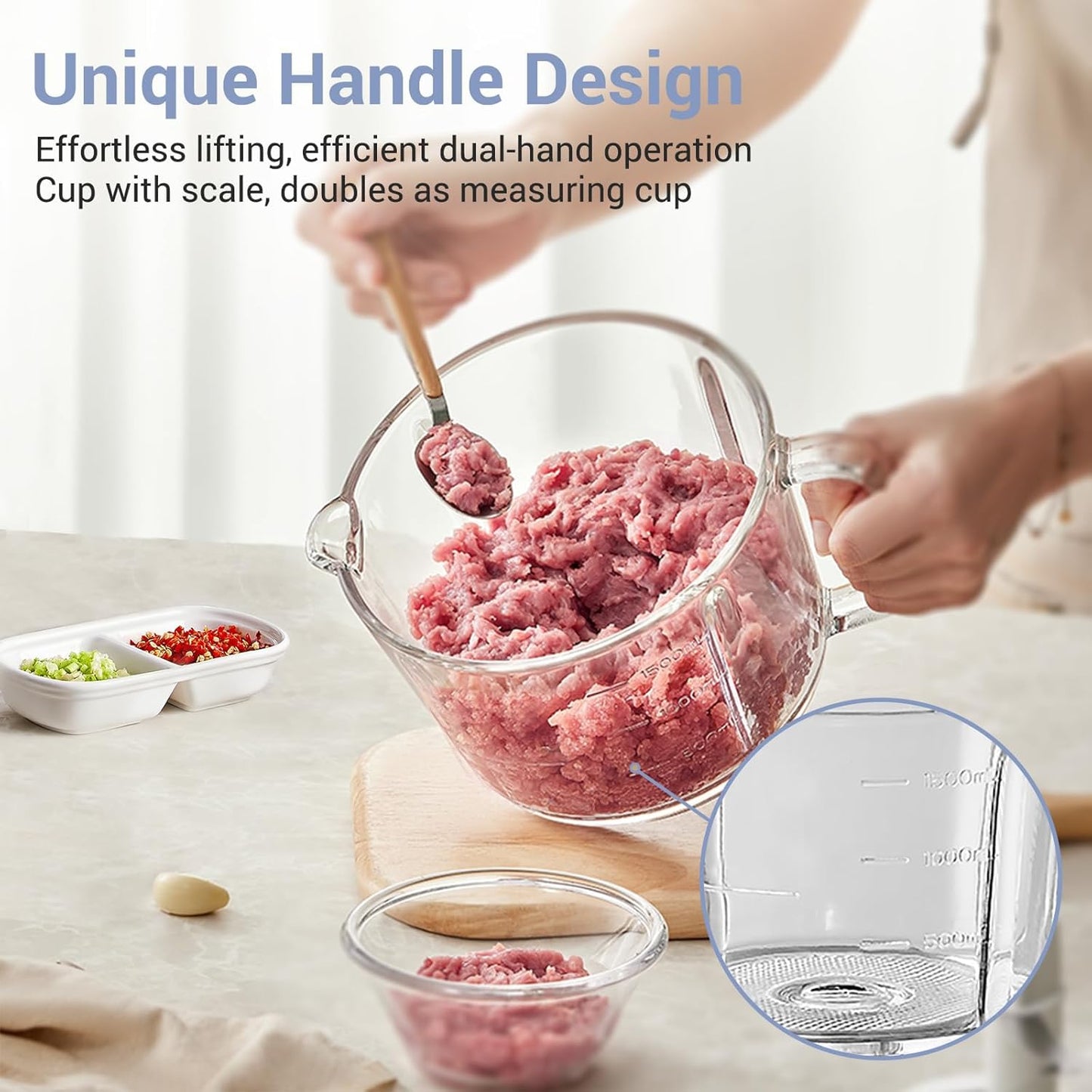 TECHBEAR Electric Food Processor with 2L Glass Bowls Stainless Steel NEW