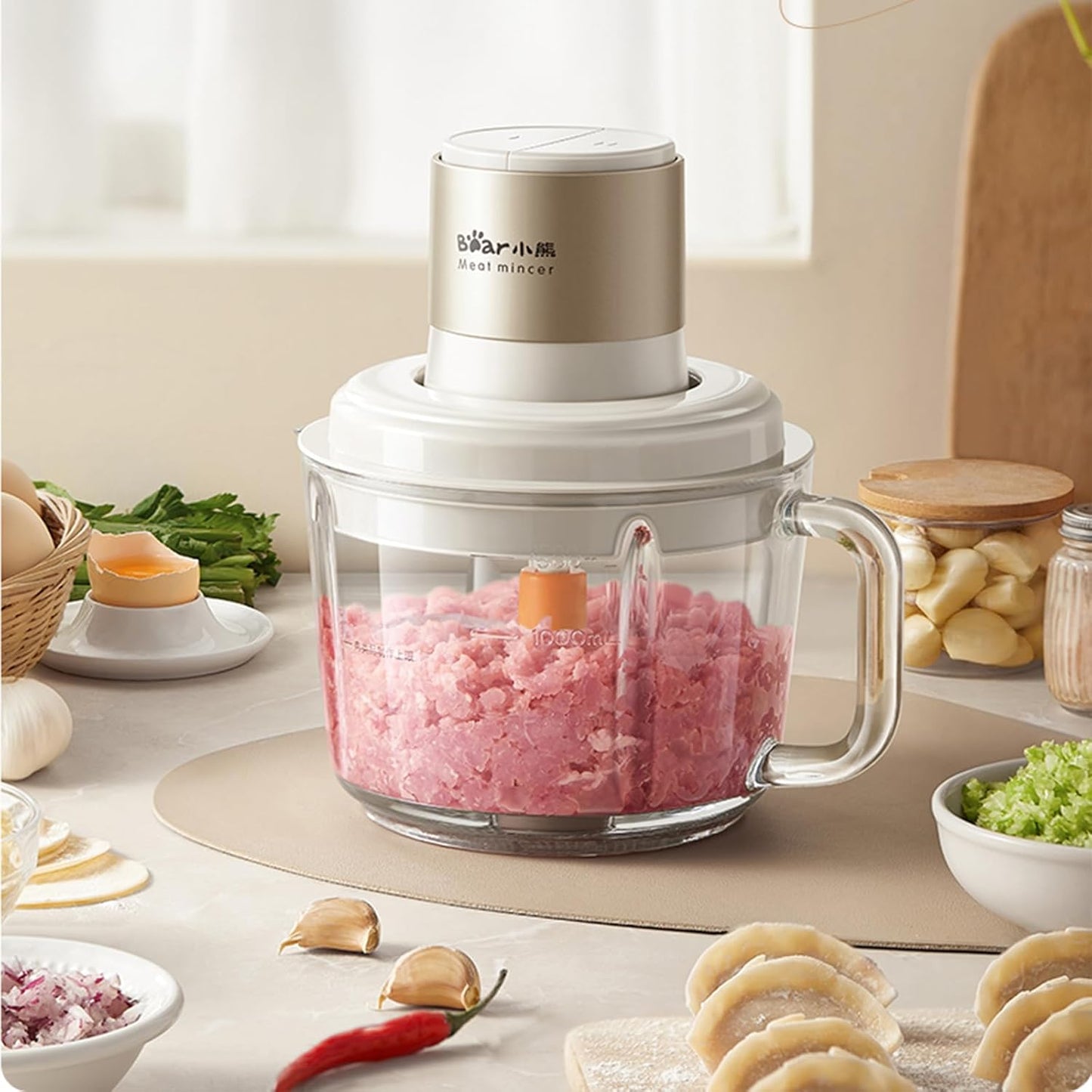 TECHBEAR Electric Food Processor with 2L Glass Bowls Stainless Steel NEW
