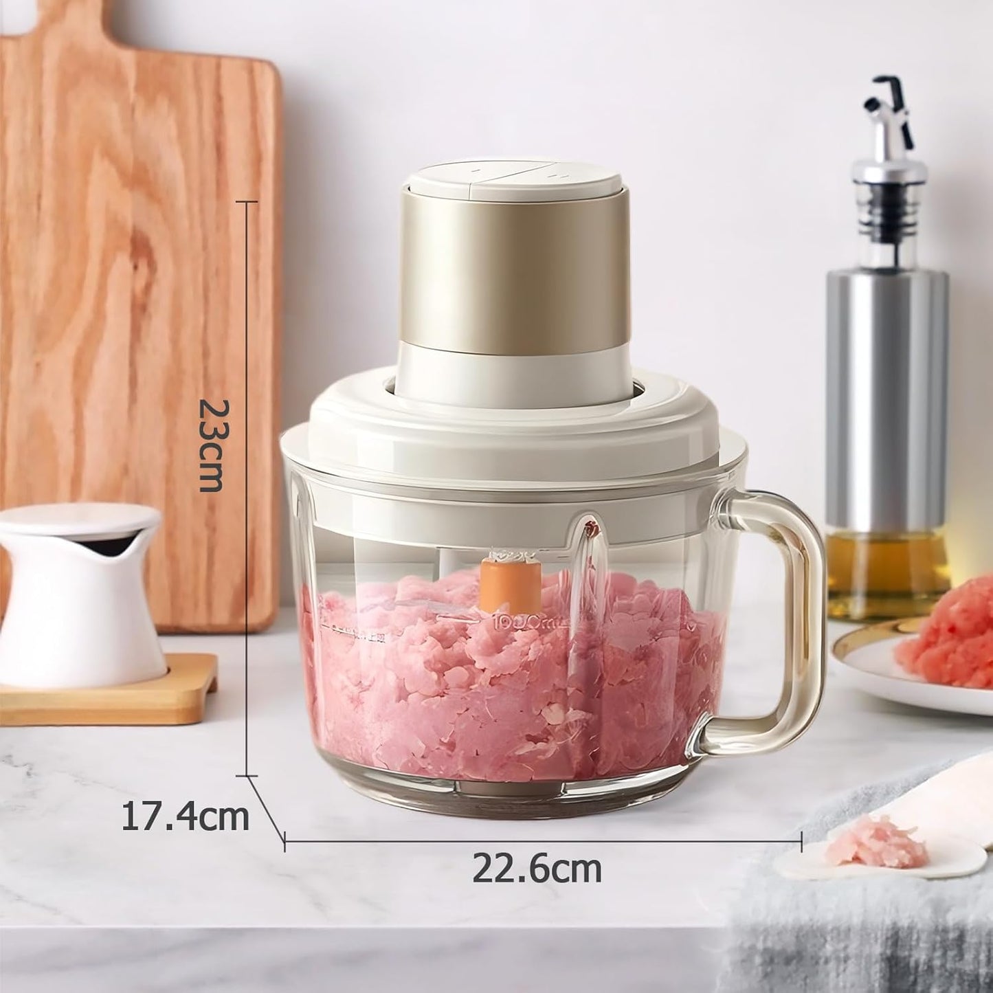 TECHBEAR Electric Food Processor with 2L Glass Bowls Stainless Steel NEW