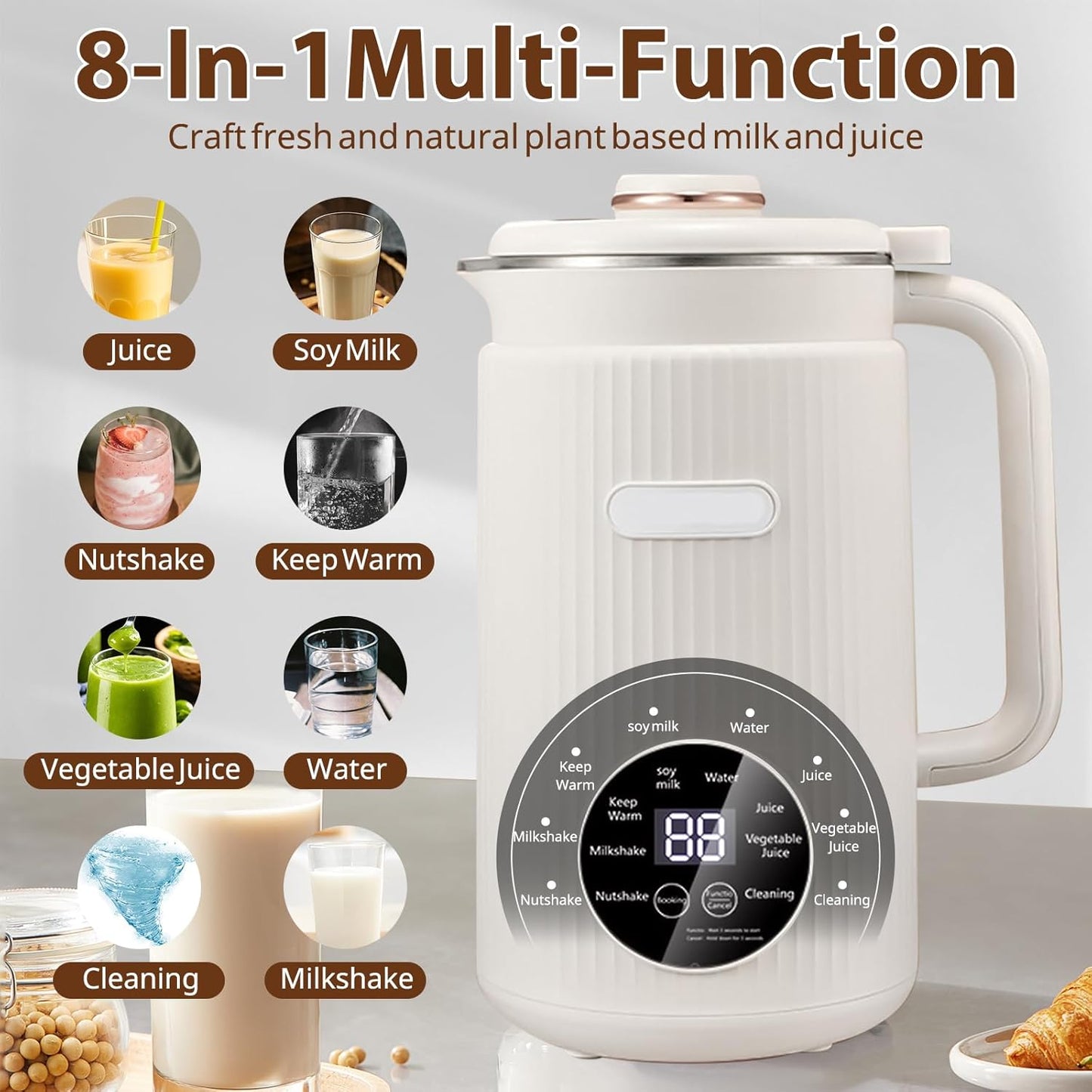 1.2L White Jug Blenders & Beige Jug Blender Machine, 8-in-1 Milk Maker Set NEW