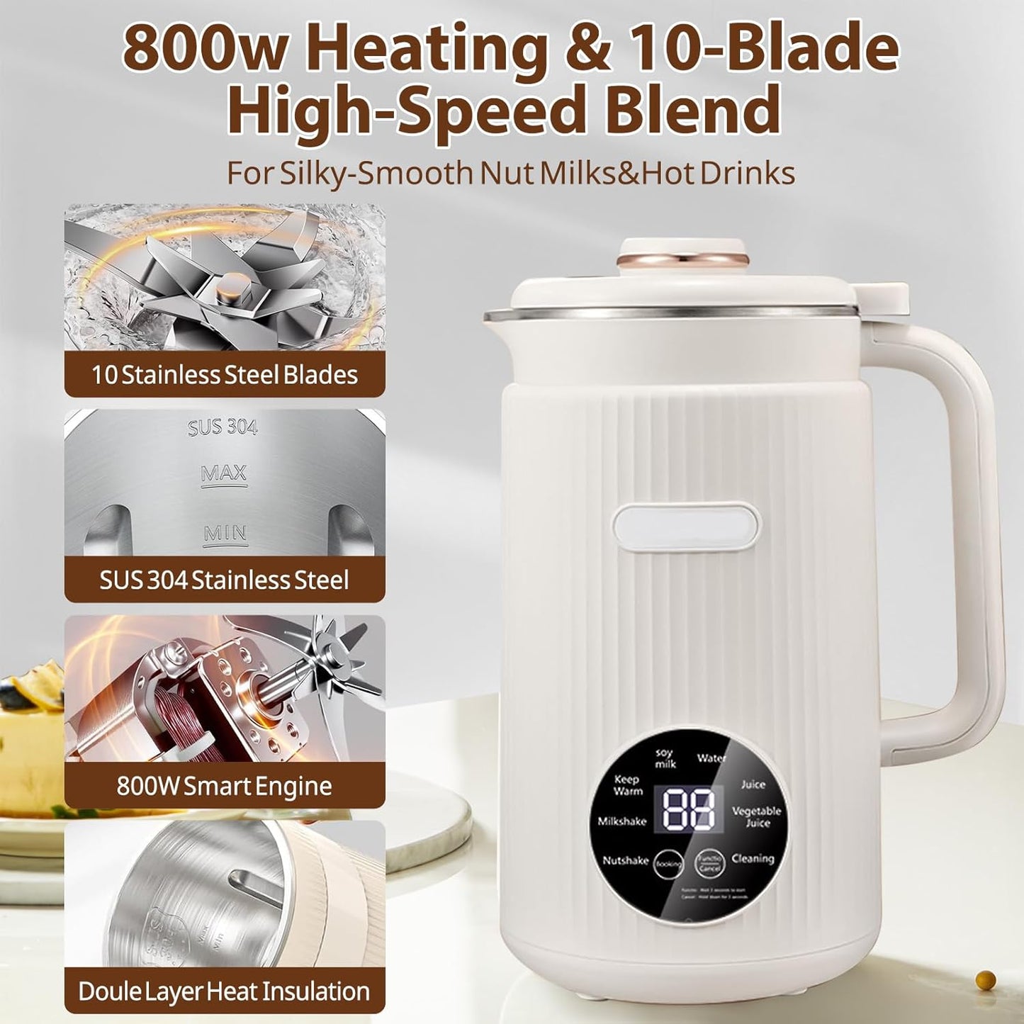 1.2L White Jug Blenders & Beige Jug Blender Machine, 8-in-1 Milk Maker Set NEW