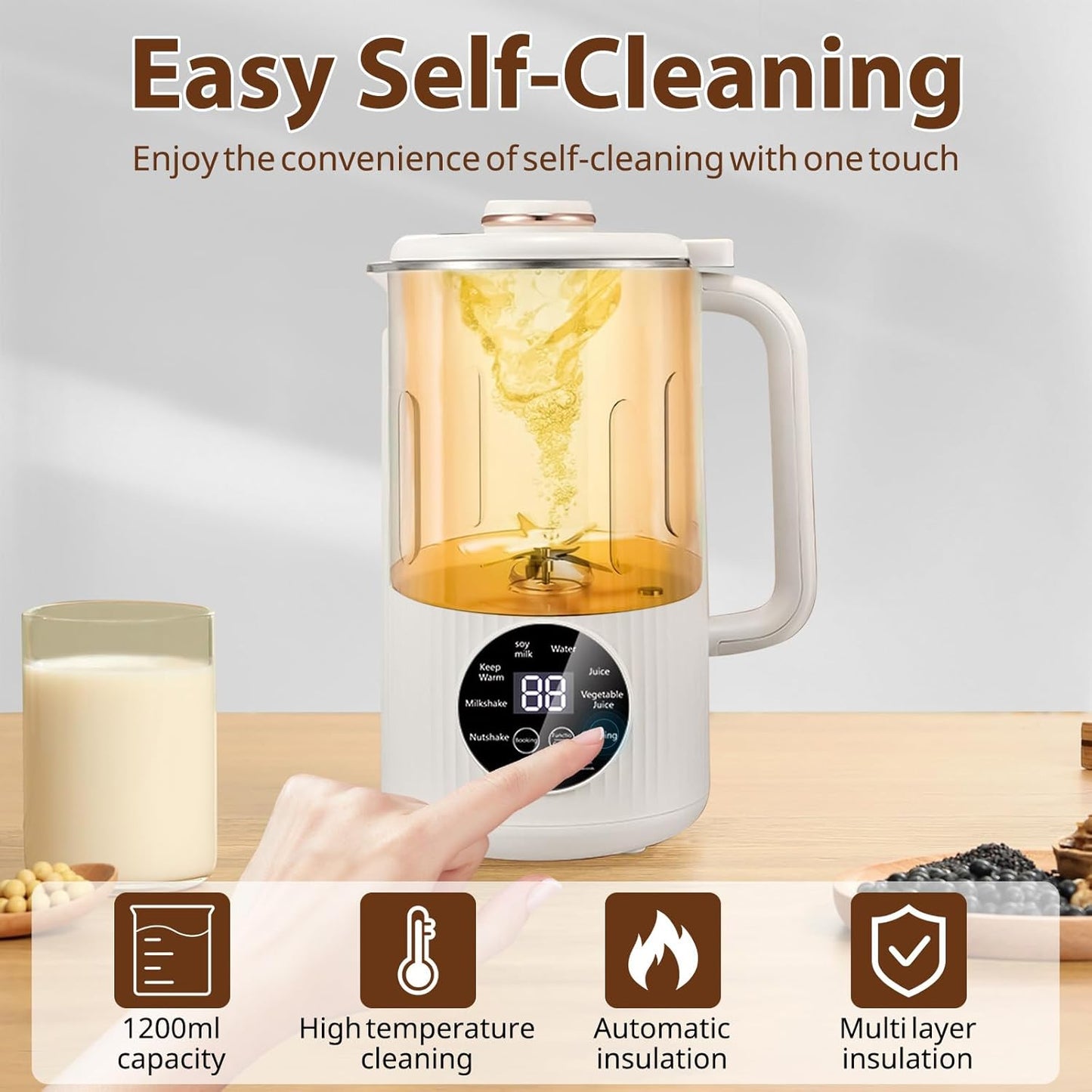 1.2L White Jug Blenders & Beige Jug Blender Machine, 8-in-1 Milk Maker Set NEW