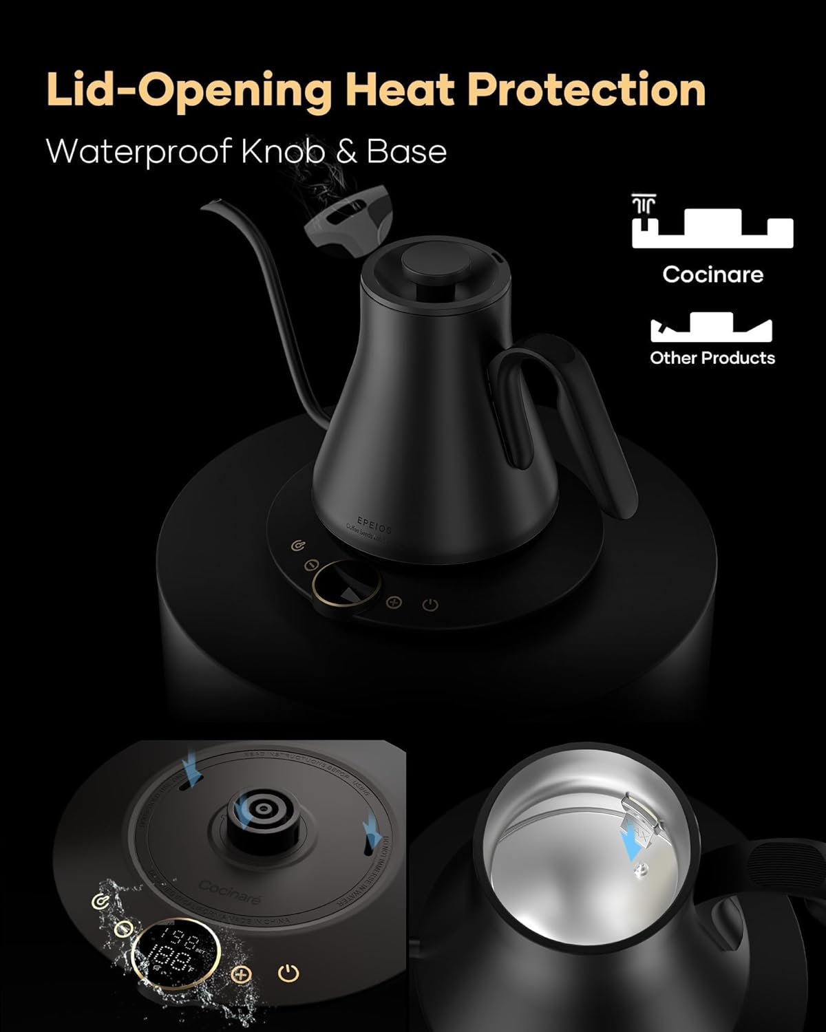 Cocinare Electric Kettle with Precise Temperature Control Matte Black 0.9L NEW