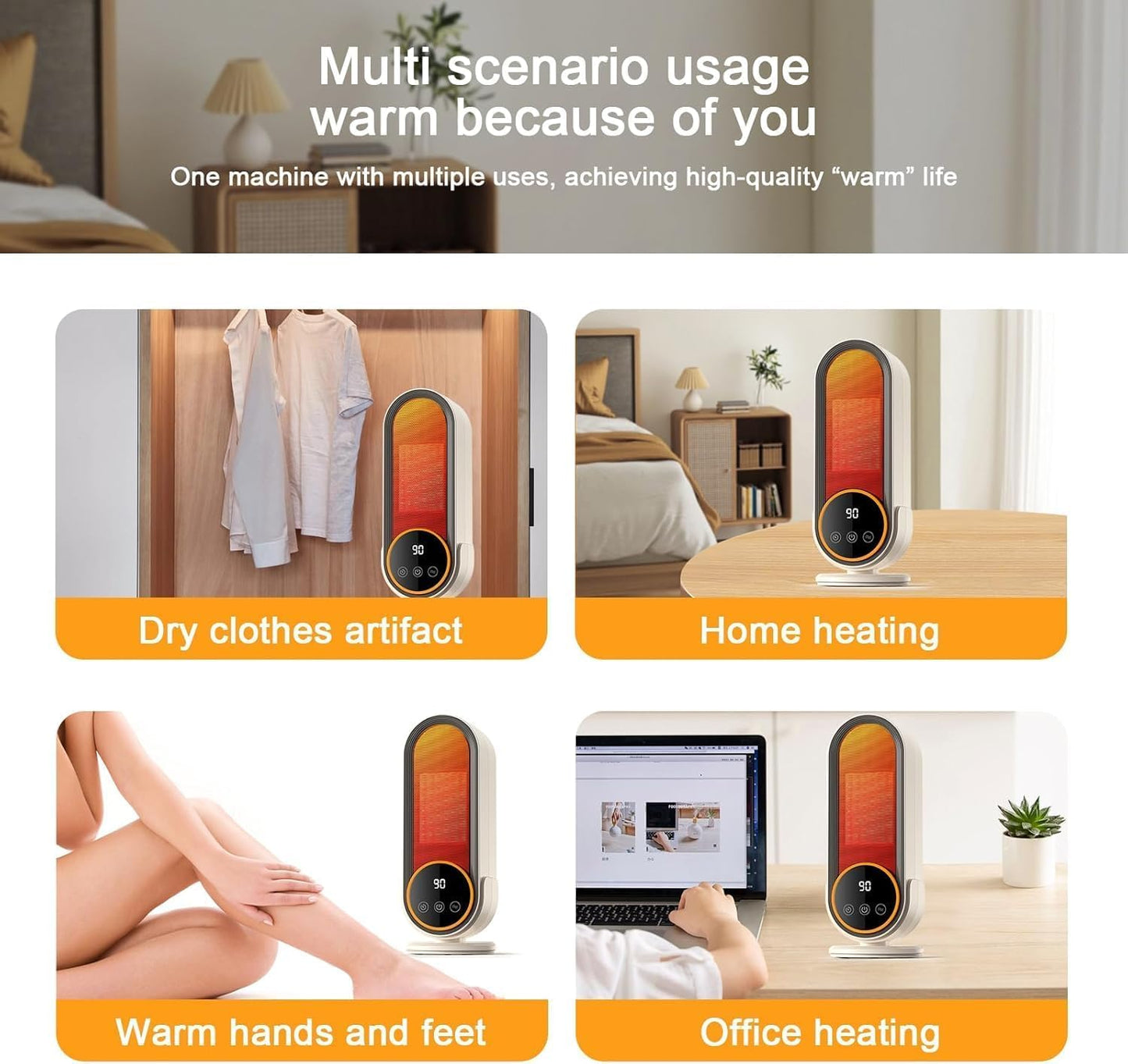 Compact White Heating Space Heater for Indoor Use with Overheat Protection DEMO