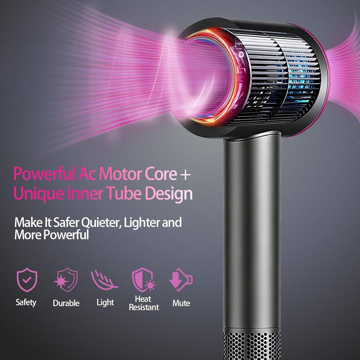 High-Speed Fuchsia & Grey Hair Dryer with 110,000 RPM Motor DEMO