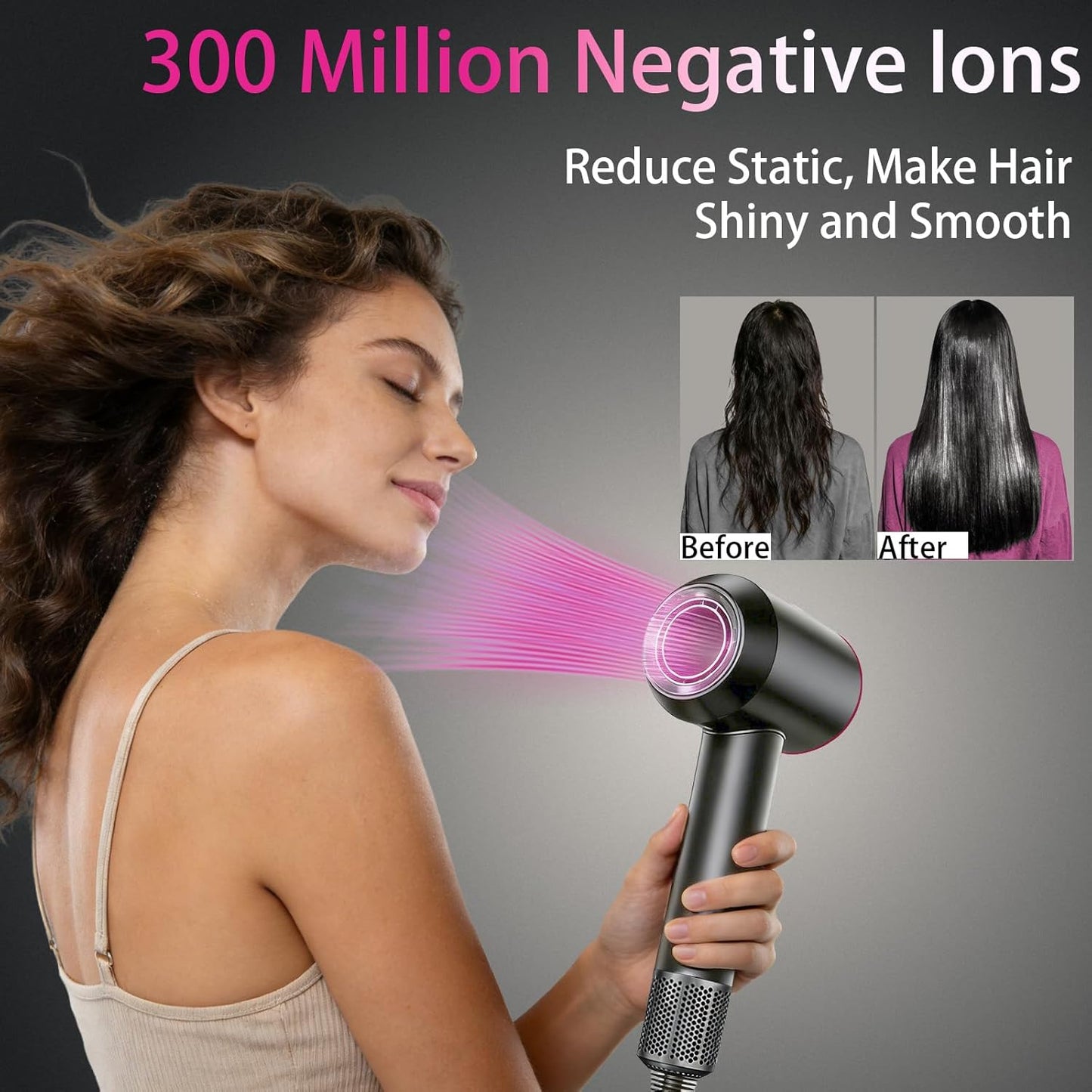 High-Speed Fuchsia & Grey Hair Dryer with 110,000 RPM Motor DEMO