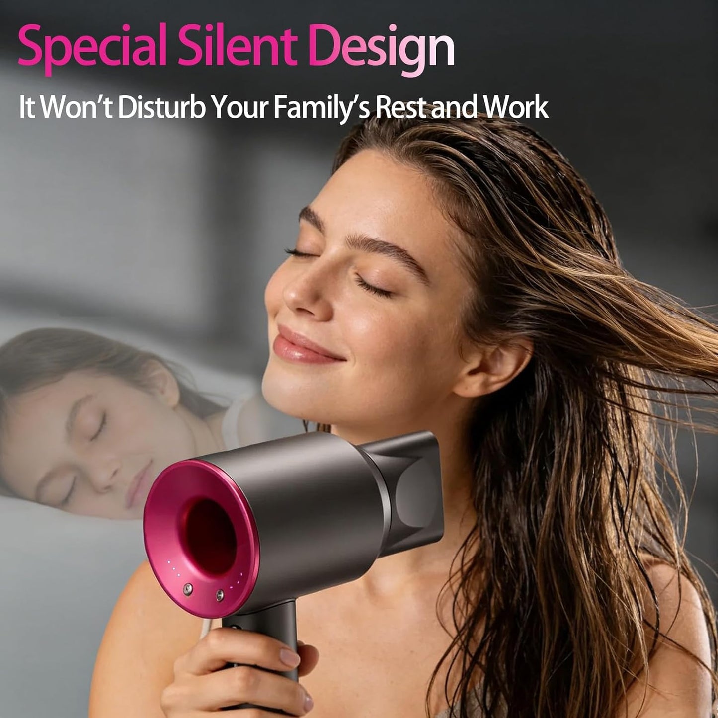 High-Speed Fuchsia & Grey Hair Dryer with 110,000 RPM Motor DEMO