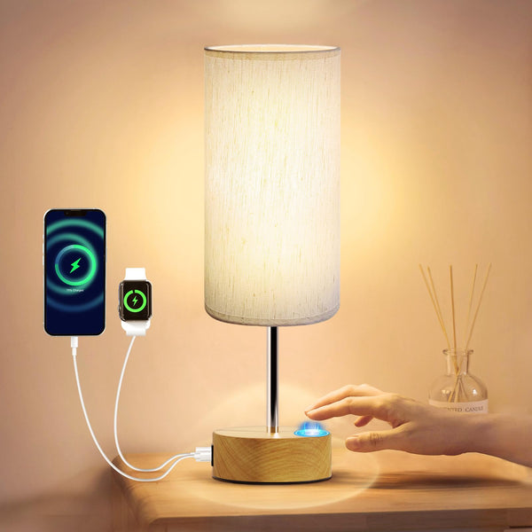 Touch Control Table Lamp with USB Charging Ports Dimmable Nightstand NEW