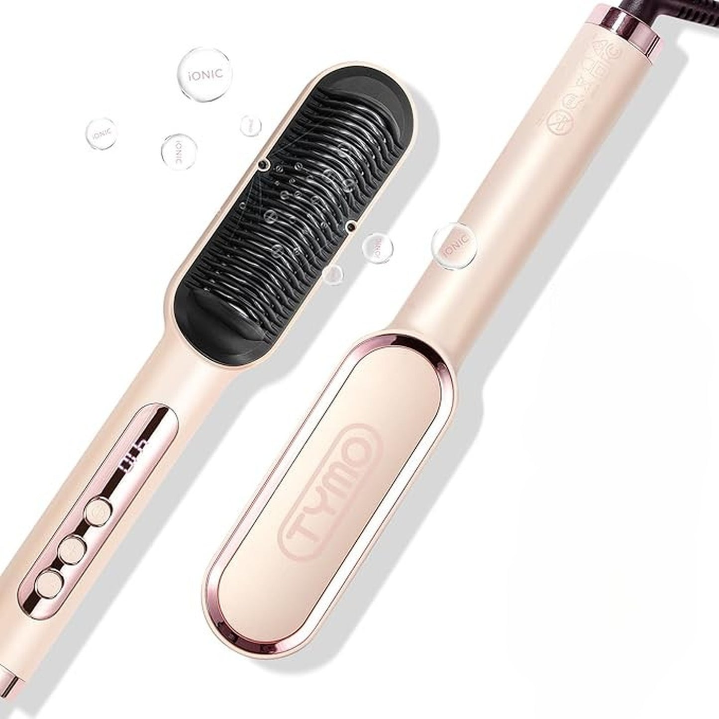 TYMO Ionic Ceramic Hair Straightener Brush in Gold Blush, One Size - DEMO