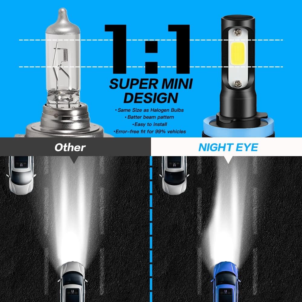 NIGHTEYE H11 LED Headlight Bulbs - 200% Brighter 9000LM 72W Cool White NEW